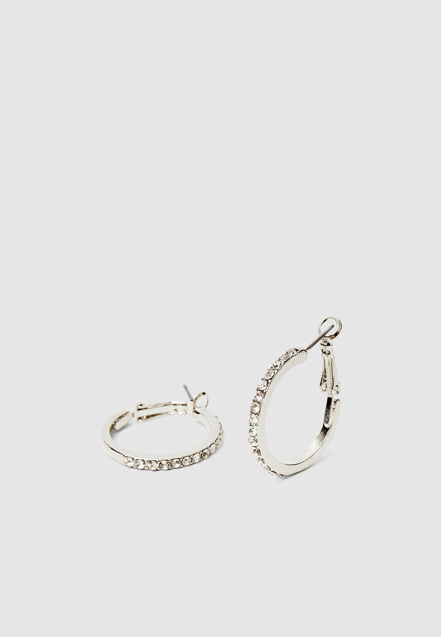 Set of 9 rhinestone and pearl bead hoop earrings — Grey