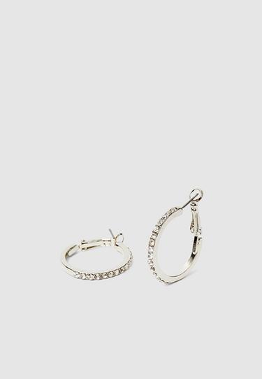 Set of 9 rhinestone and faux pearl hoop earrings — Grey 3