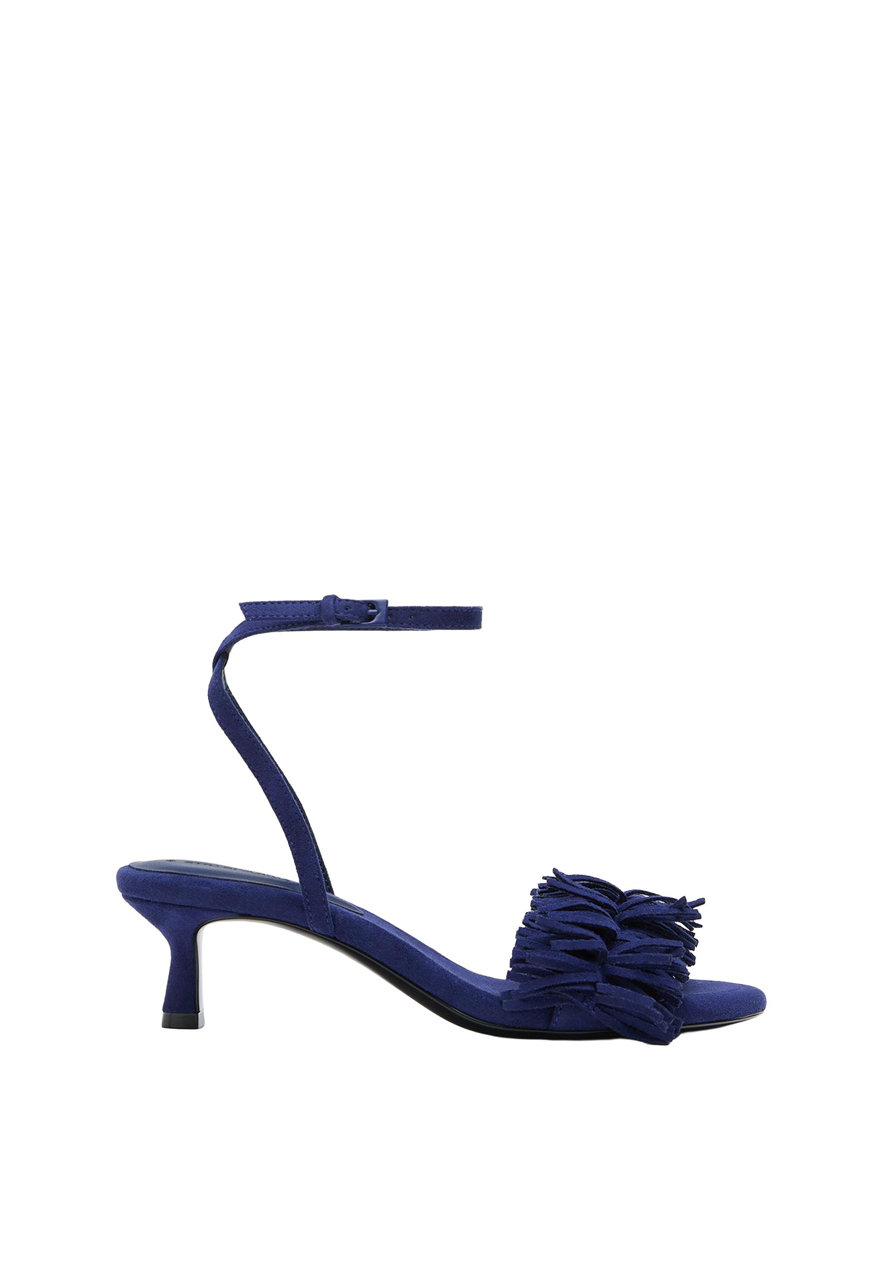 Leather-effect fringed heeled sandals — BLUE