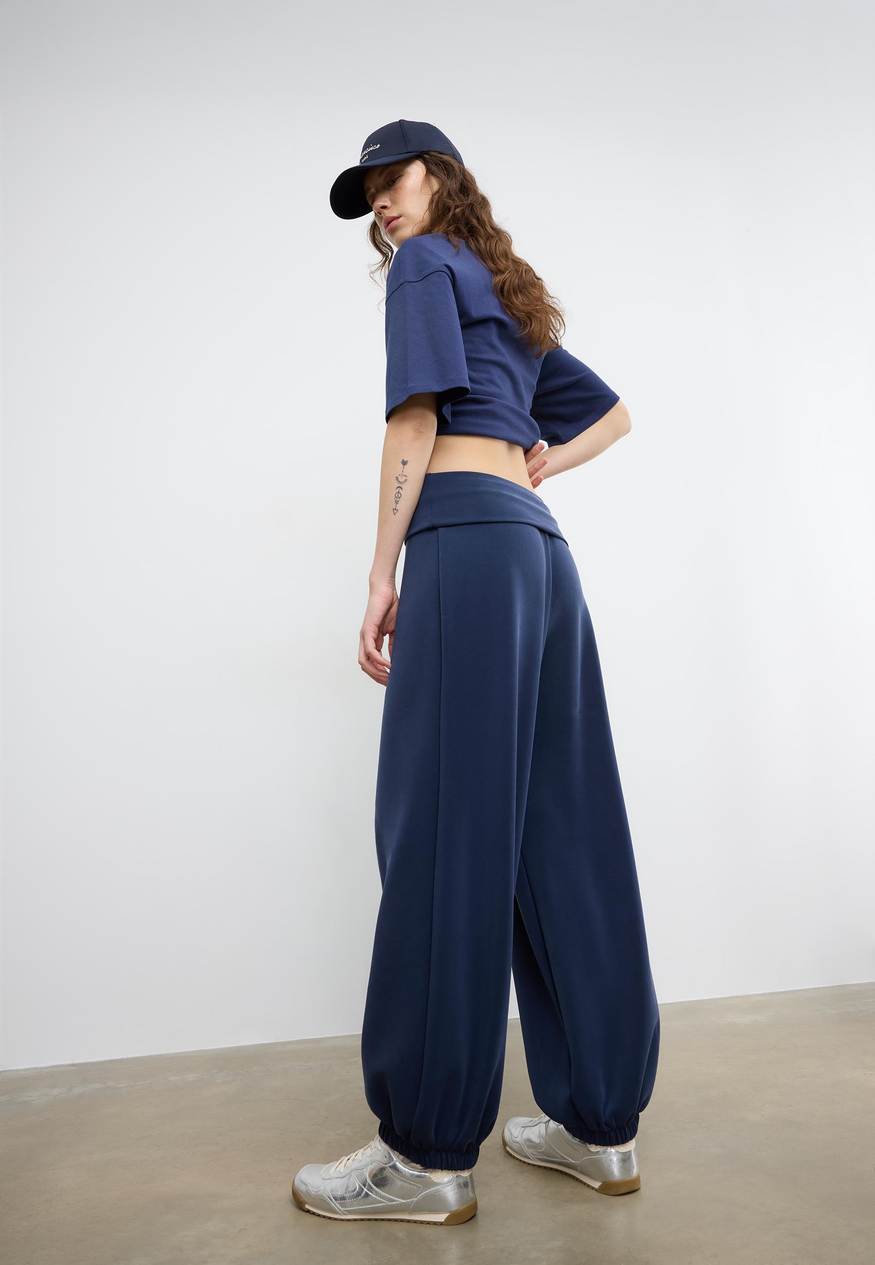 Soft-touch balloon jogger trousers with turn-up waist — Dark blue