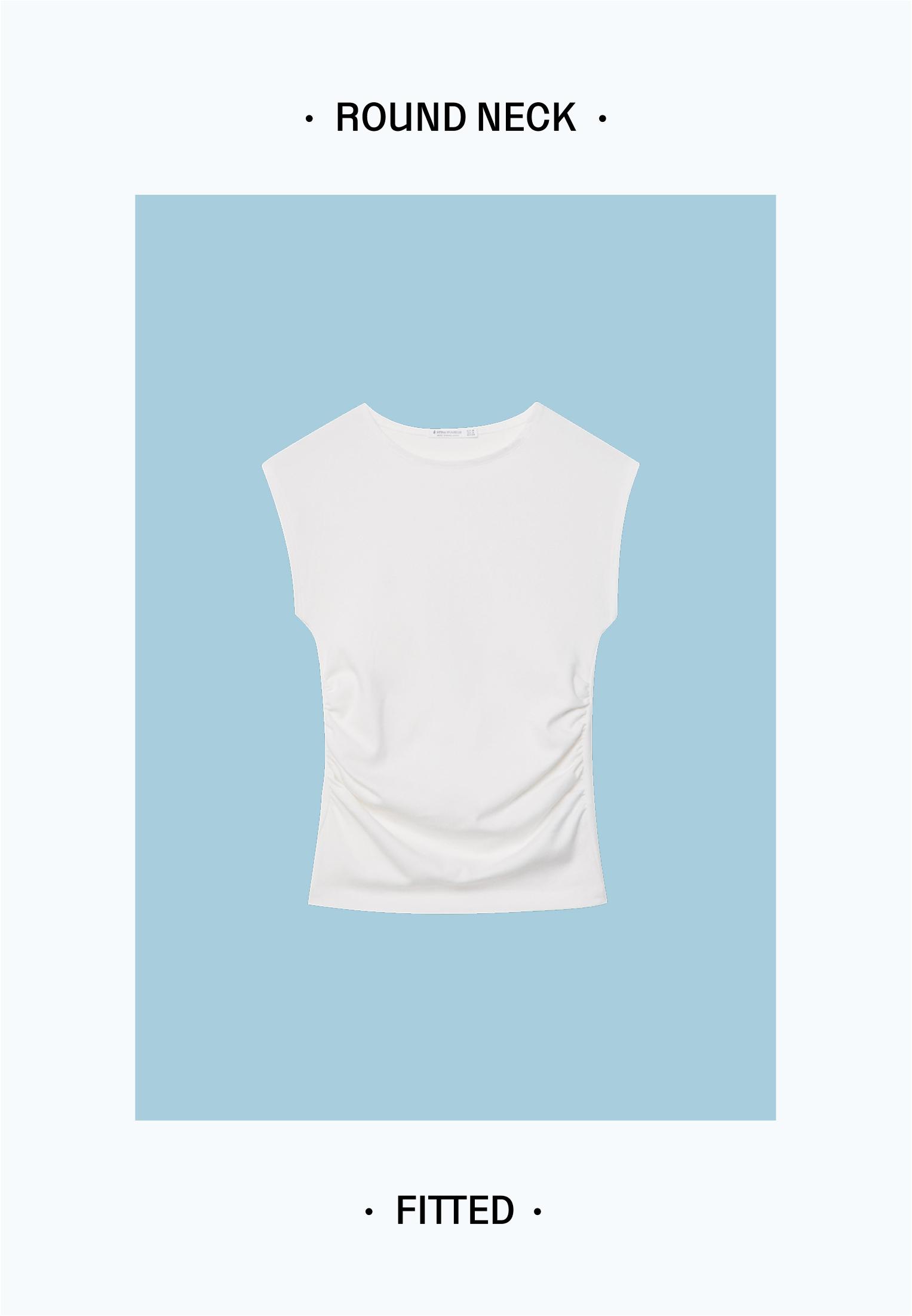 Basic Ruched Fitted T-Shirt — Ecru