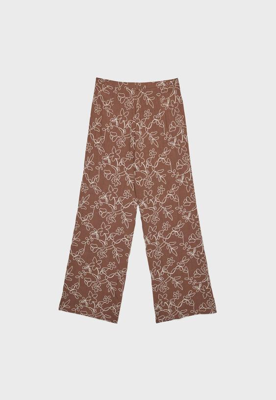 Keten karışımlı işlemeli straight fit pantolon_4