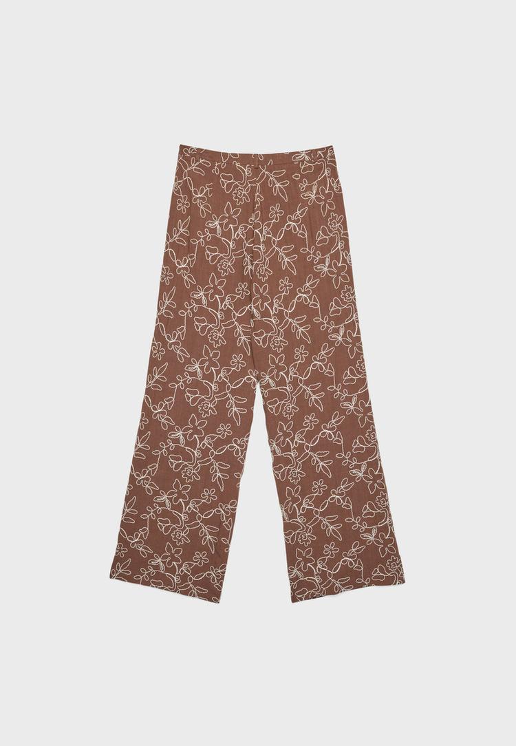 Keten karışımlı işlemeli straight fit pantolon_4