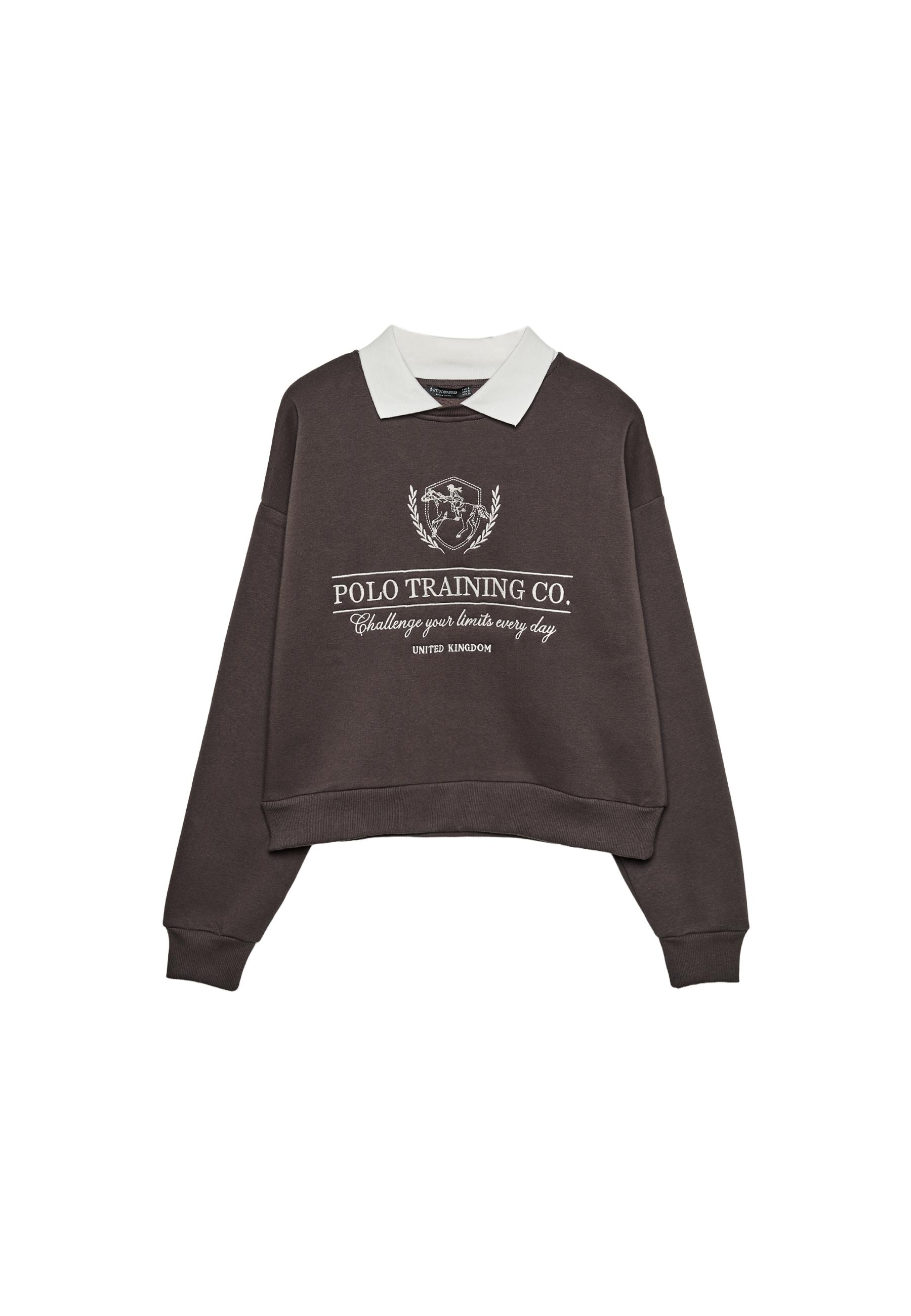 Embroidered sweatshirt with polo collar - Women's fashion