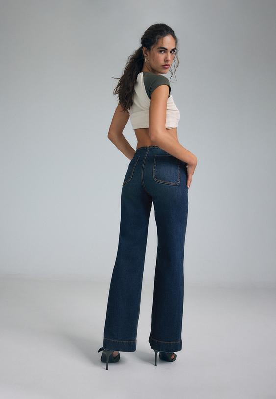 jeans minimalistas d77 com bolsos