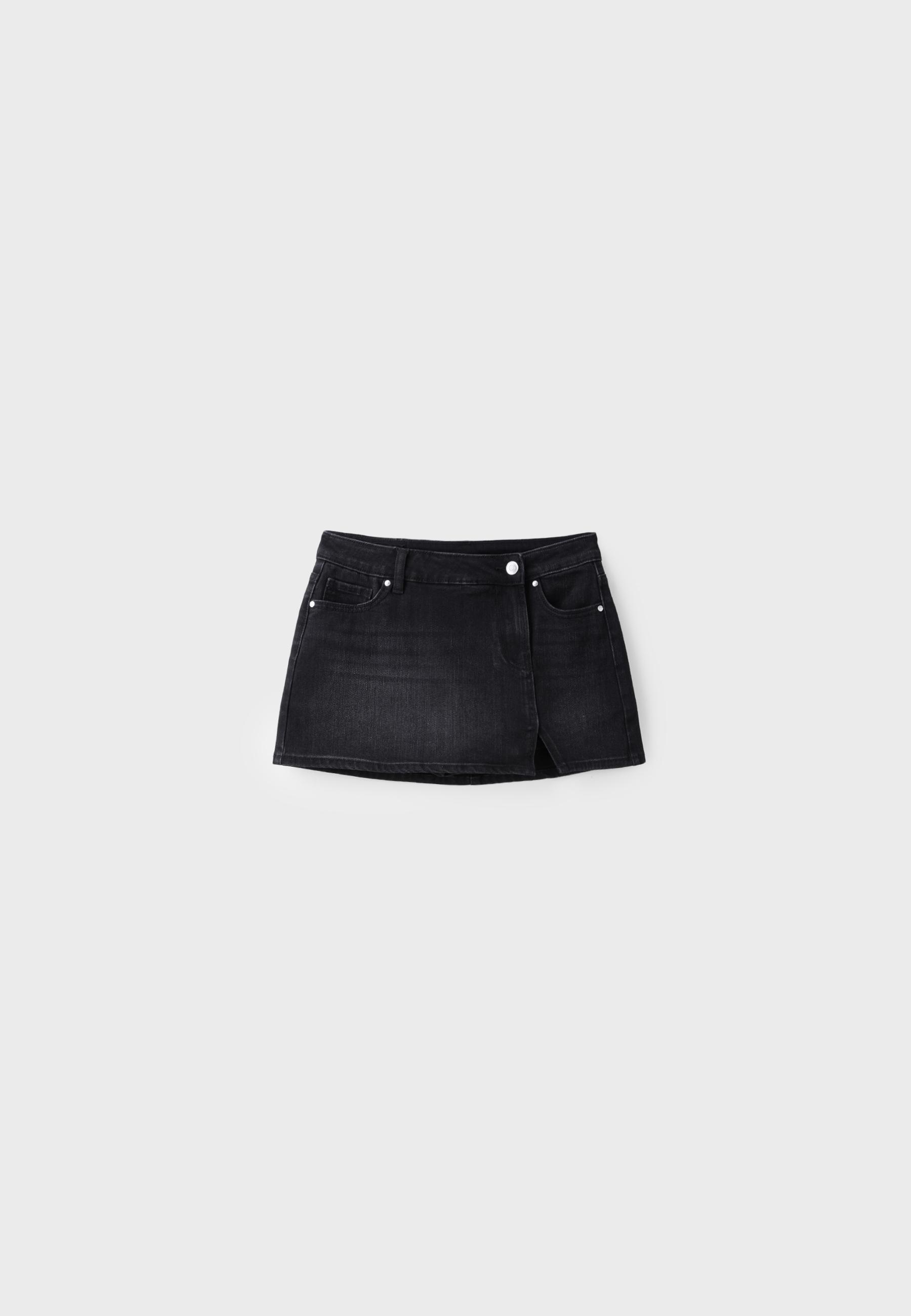 Mini crossover skort — BLACK DENIM WASH