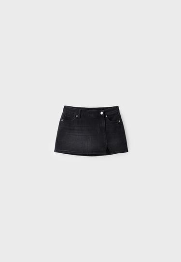 Crossover mini skort — BLACK DENIM WASH 7