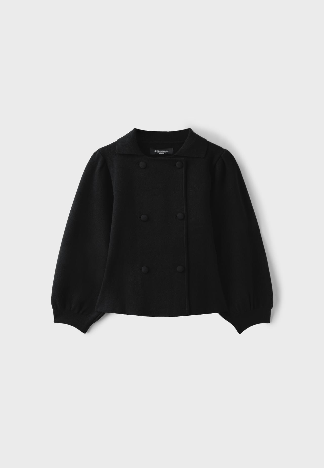 Double-breasted knit cardigan — Black