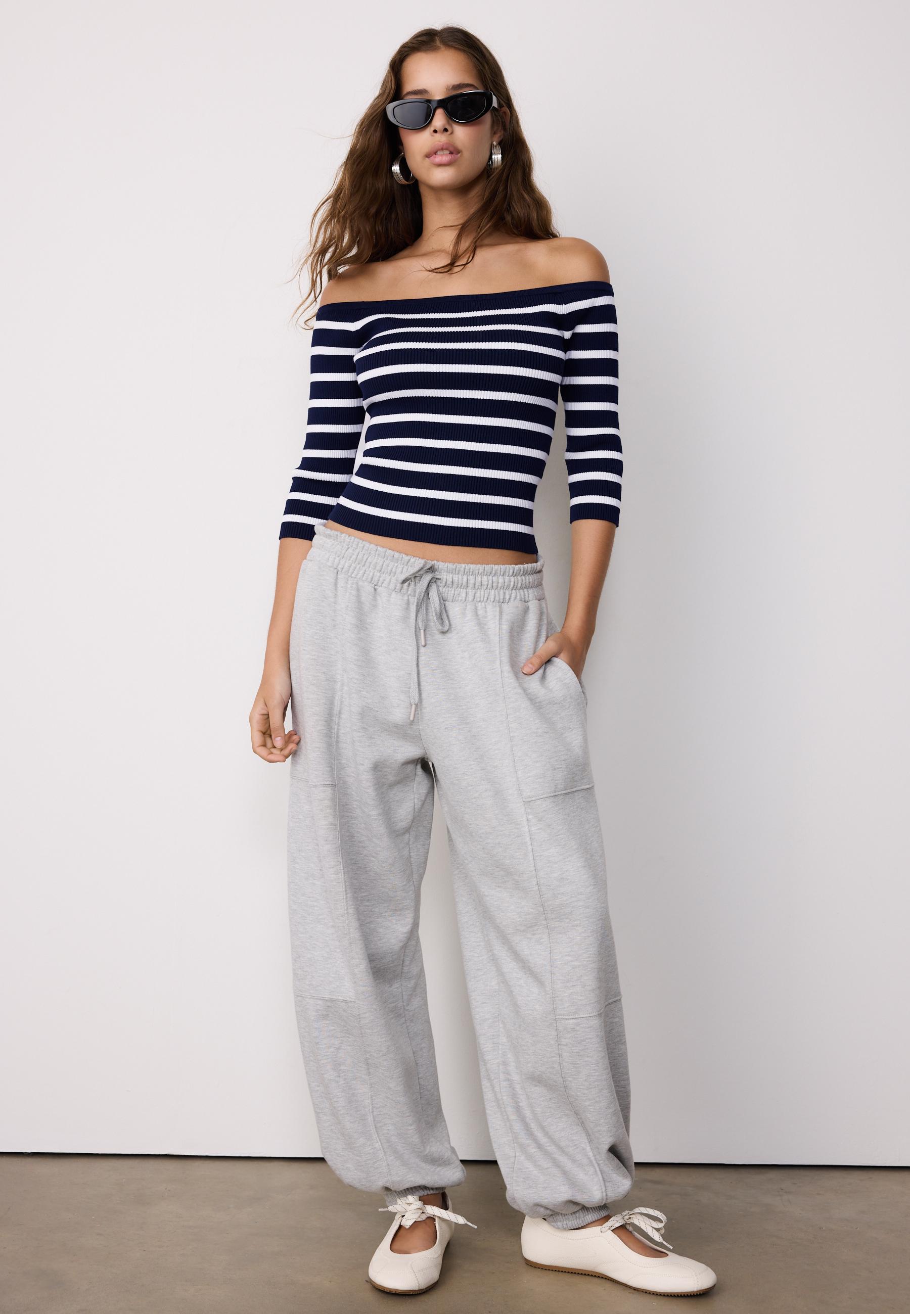 Fitted striped knit jumper — Dark blue