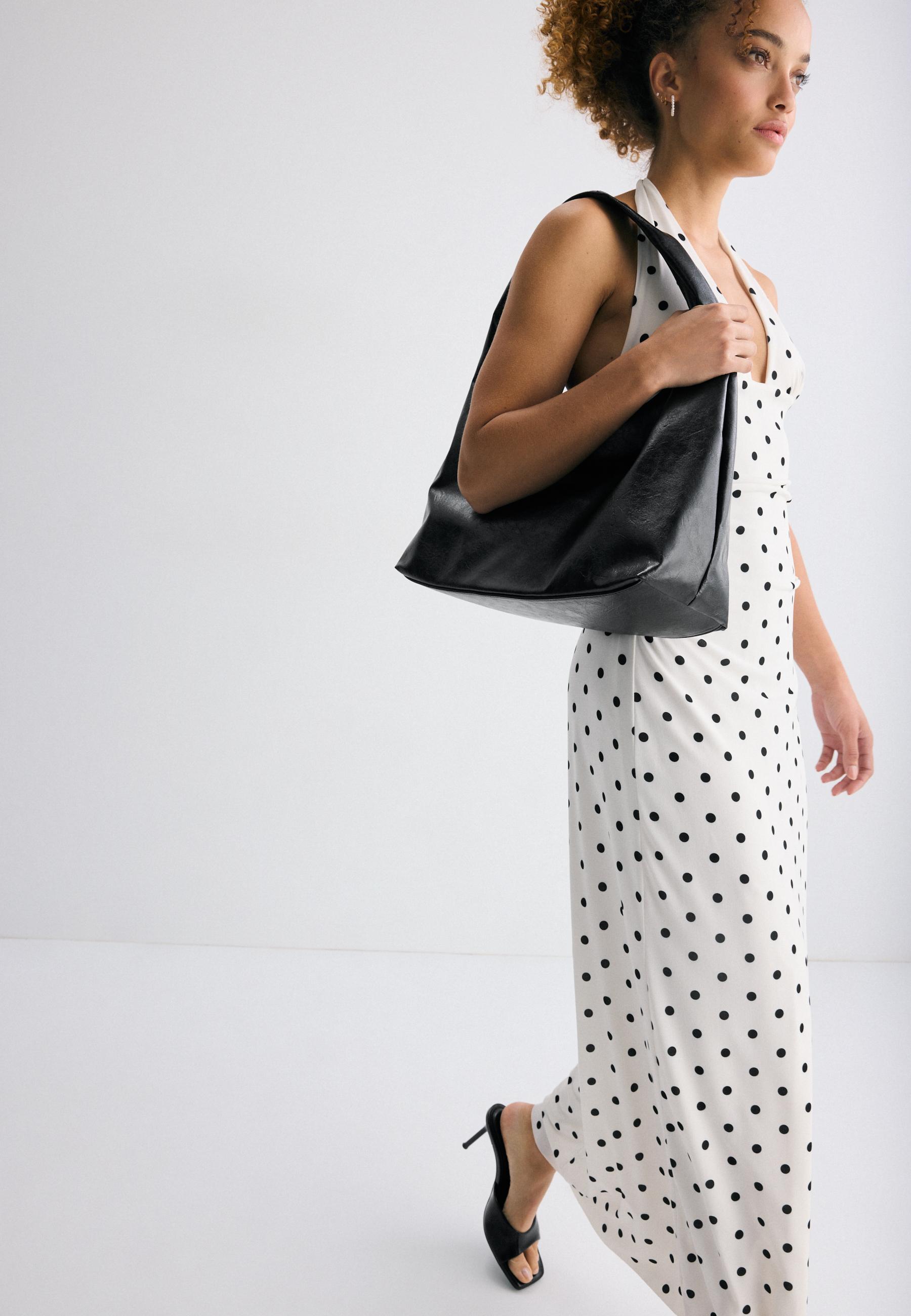 Soft leather effect shoulder bag — Black