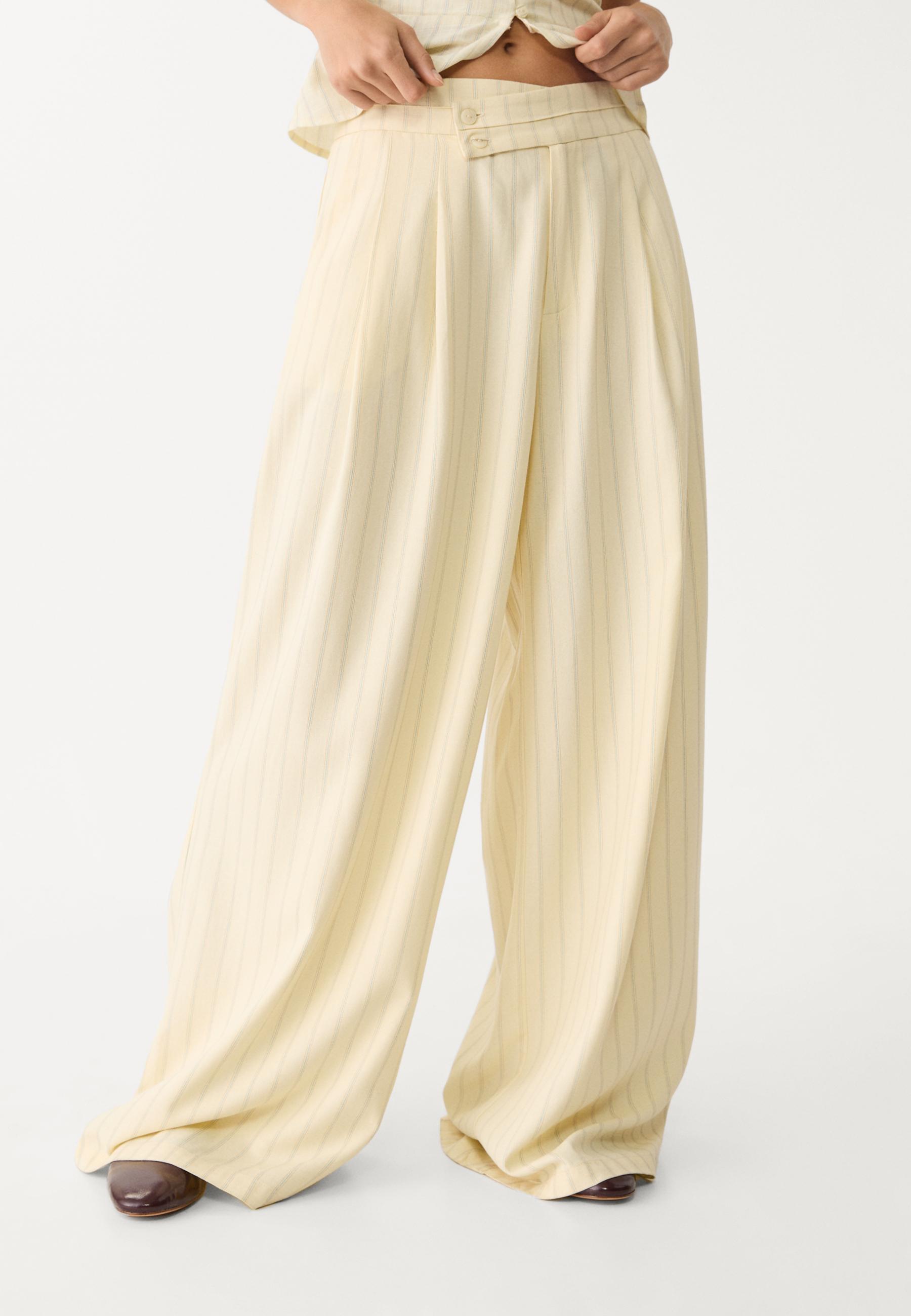 Flowing linen blend trousers with darts - Women's fashion