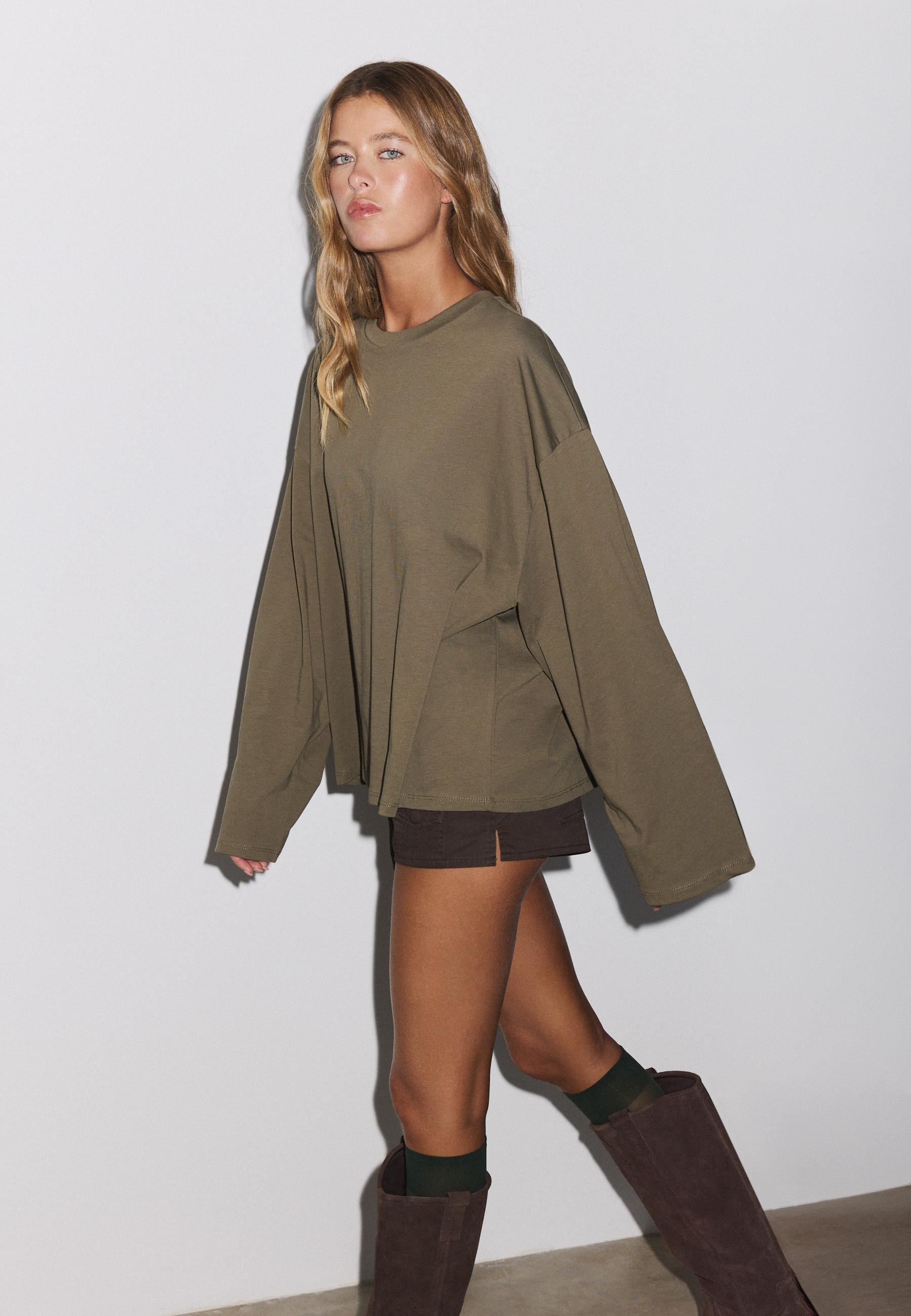 Boxy long sleeve T-shirt — Khaki