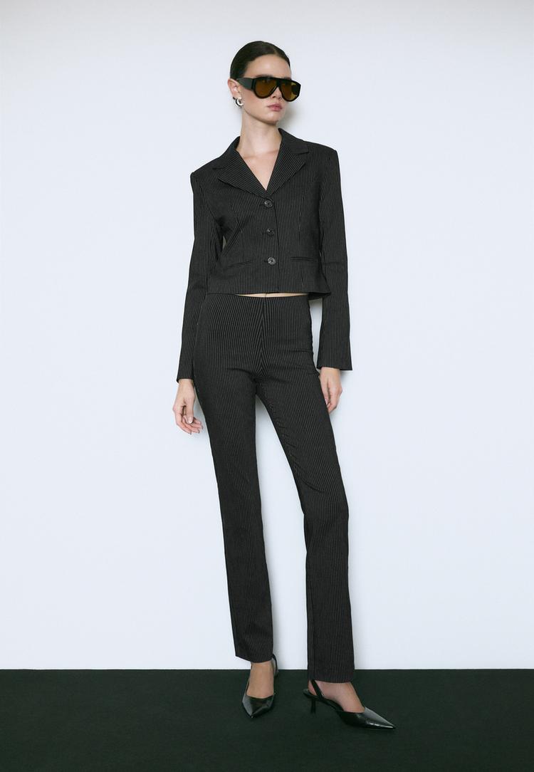 Stradivarius Pantalón Slim Fit Rayas Black L