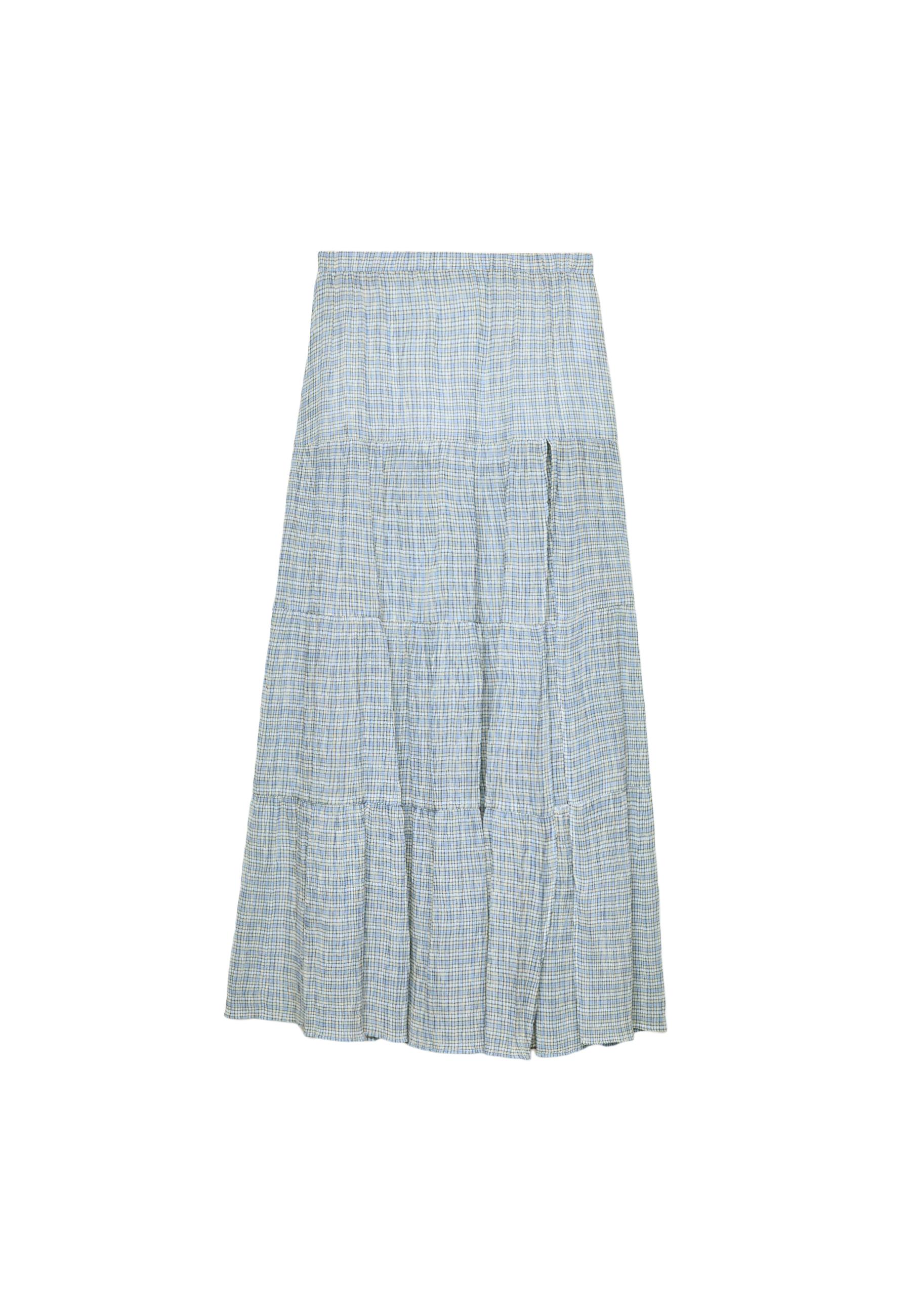 Long flowing check skirt with slit - Women's fashion