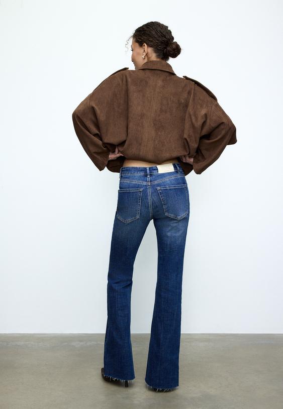 Stradivarius D74 Flared Jeans With Slit Rinse Blue Denim 6