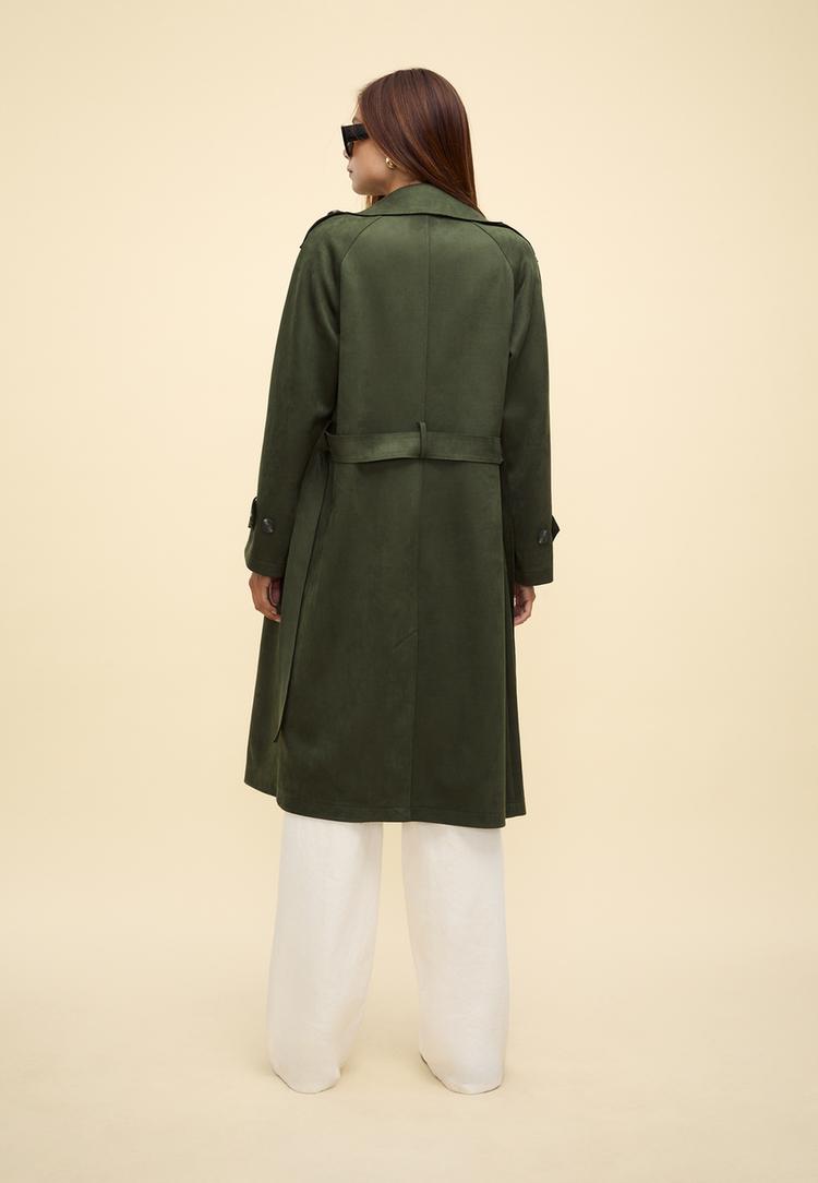 long faux suede trench coat