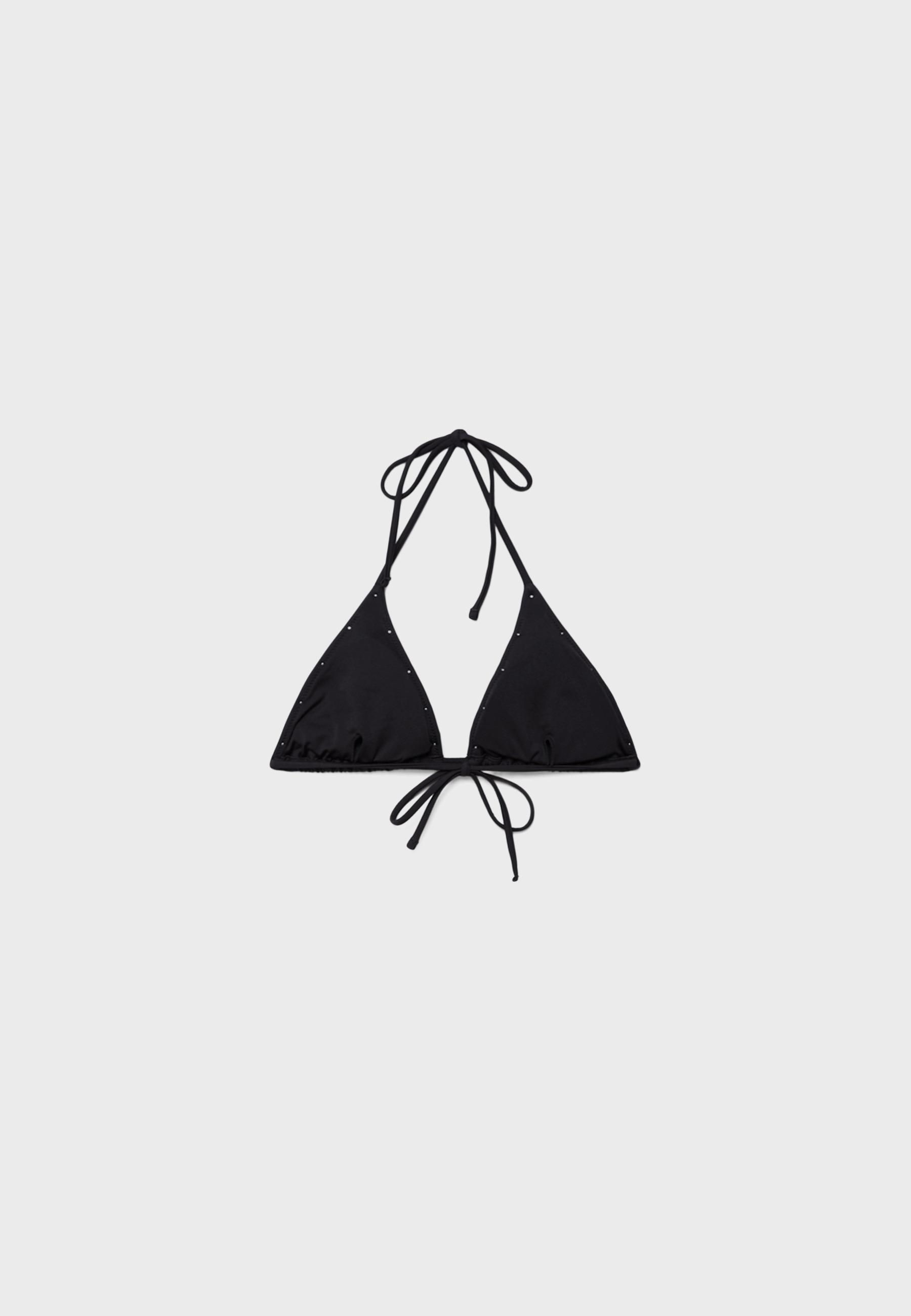 Studded triangle bikini top — Black (alternate view)
