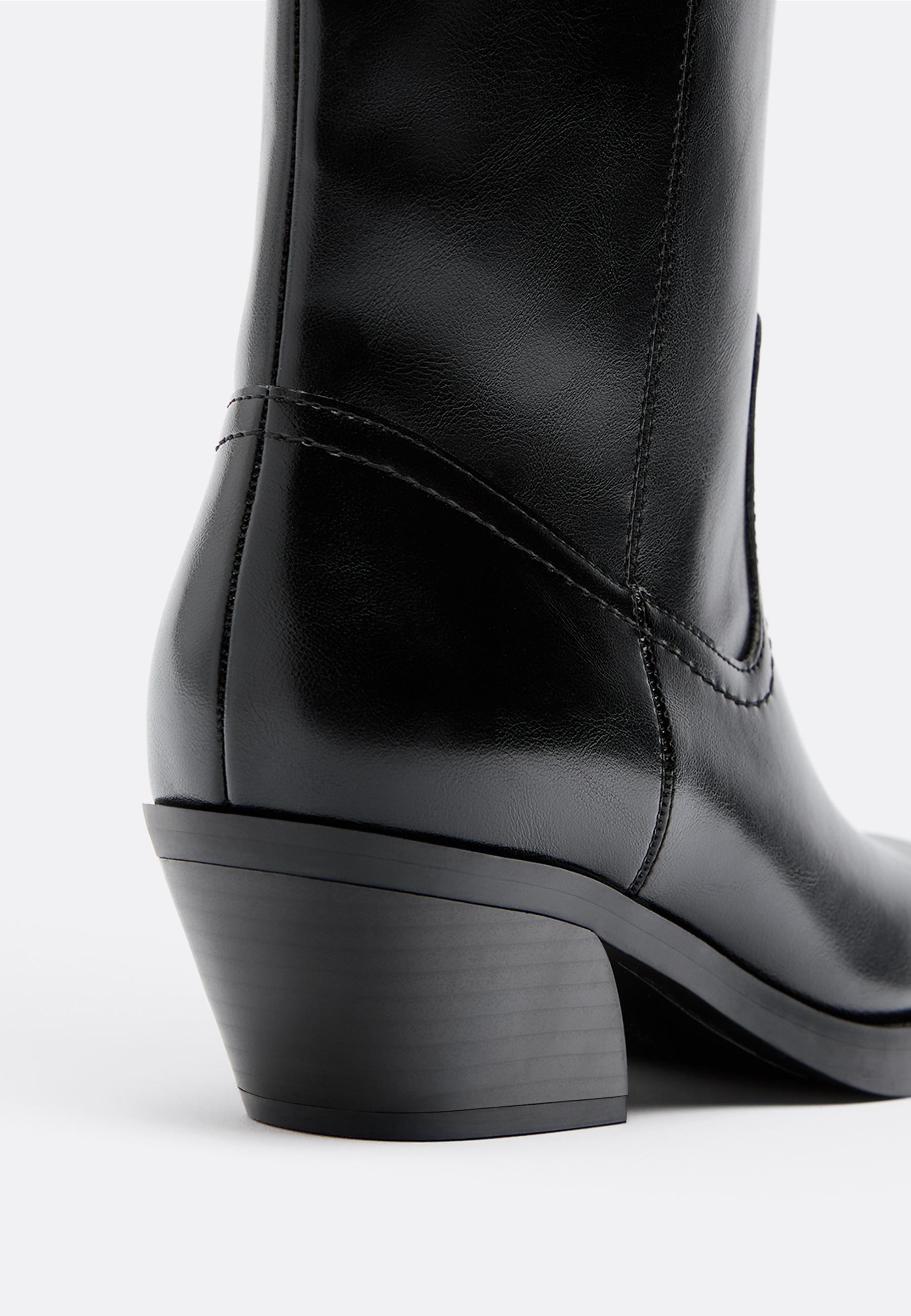 Black plain shaft cow boots — BLACK