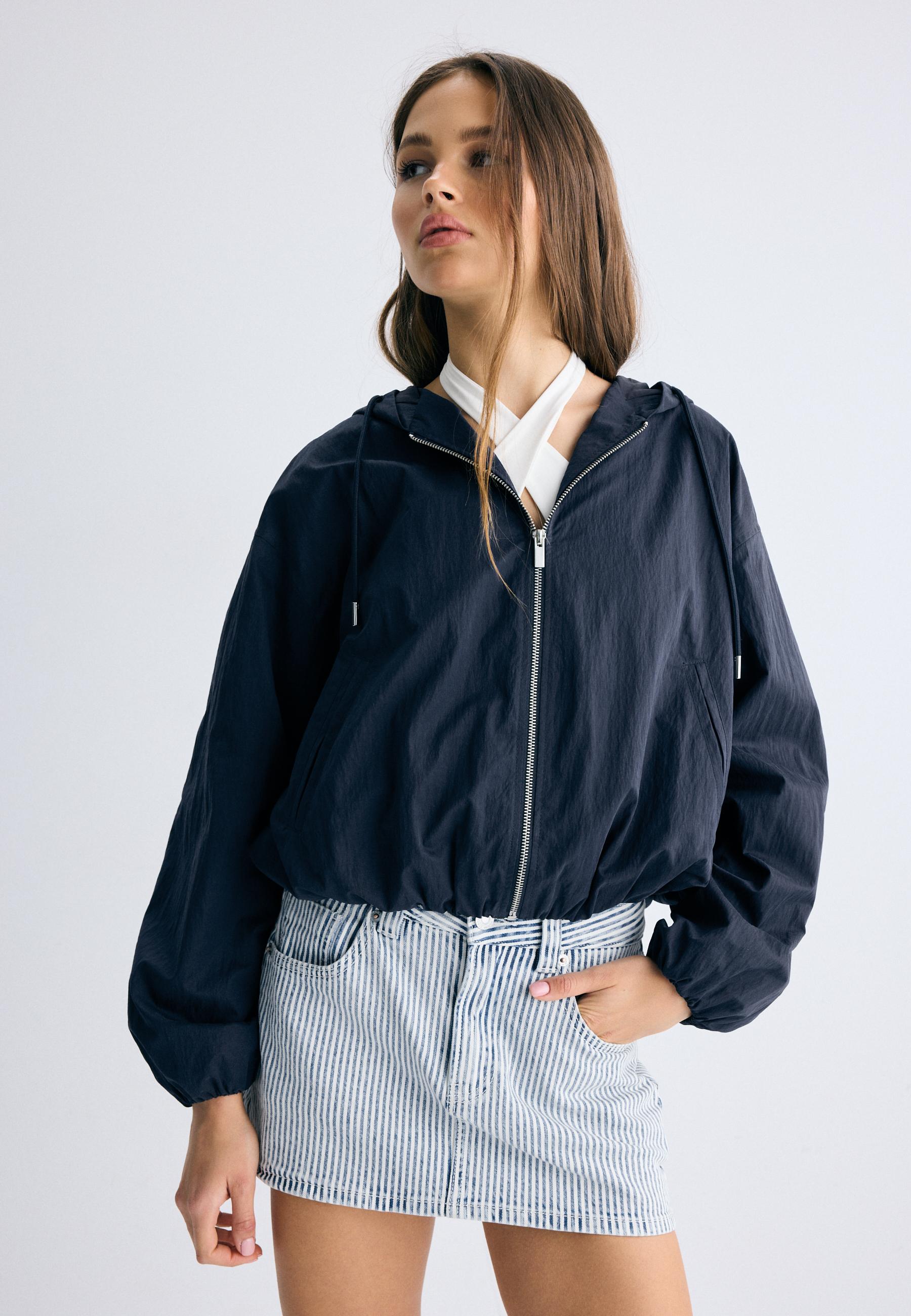 Basic nylon hooded jacket — Navy blue