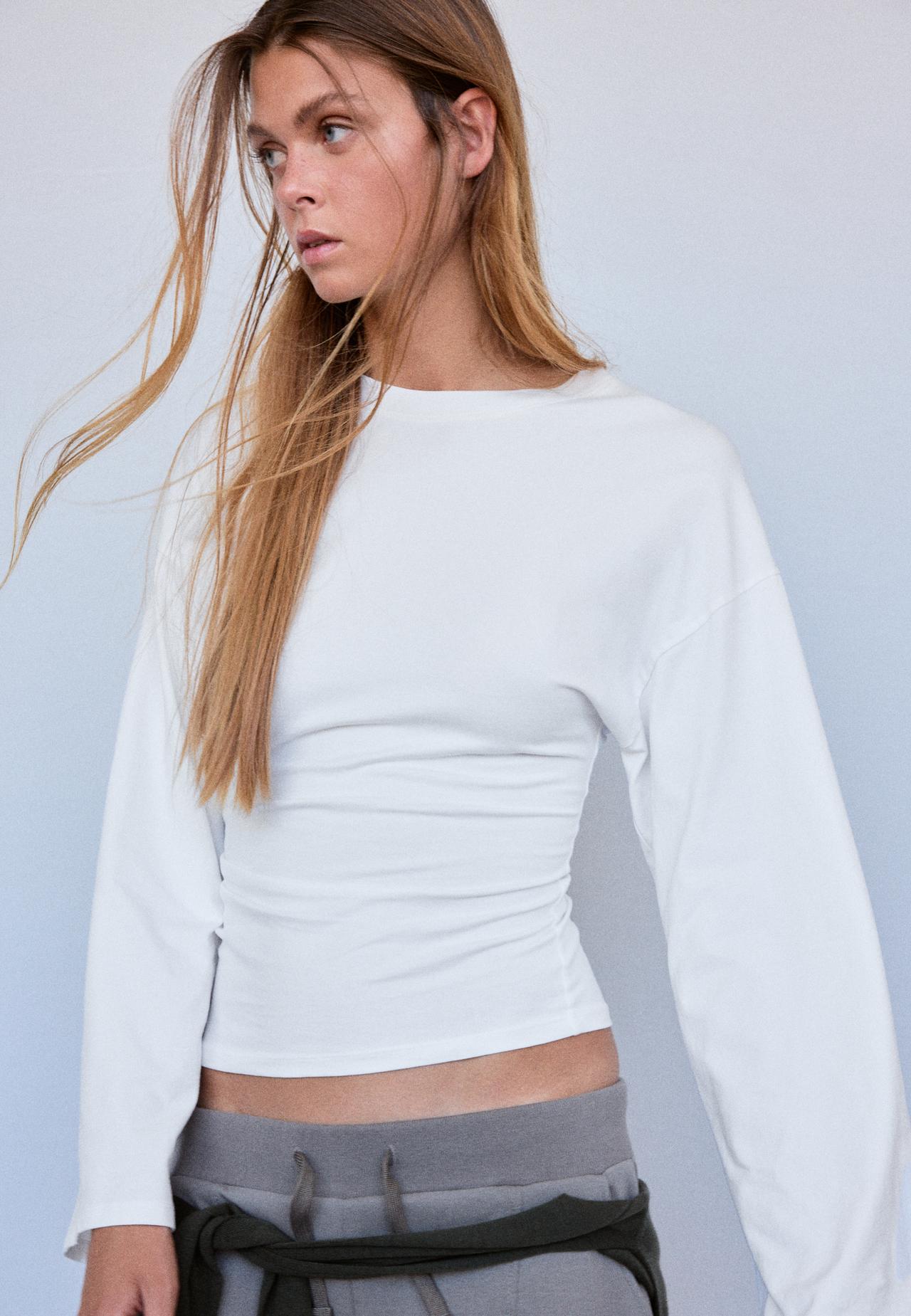 B11 Japanese long sleeve fitted waist T-shirt — Ecru
