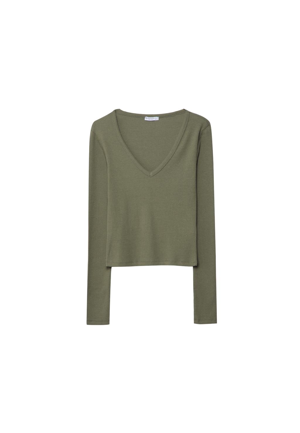 T-shirt à col en V et bord-côte
