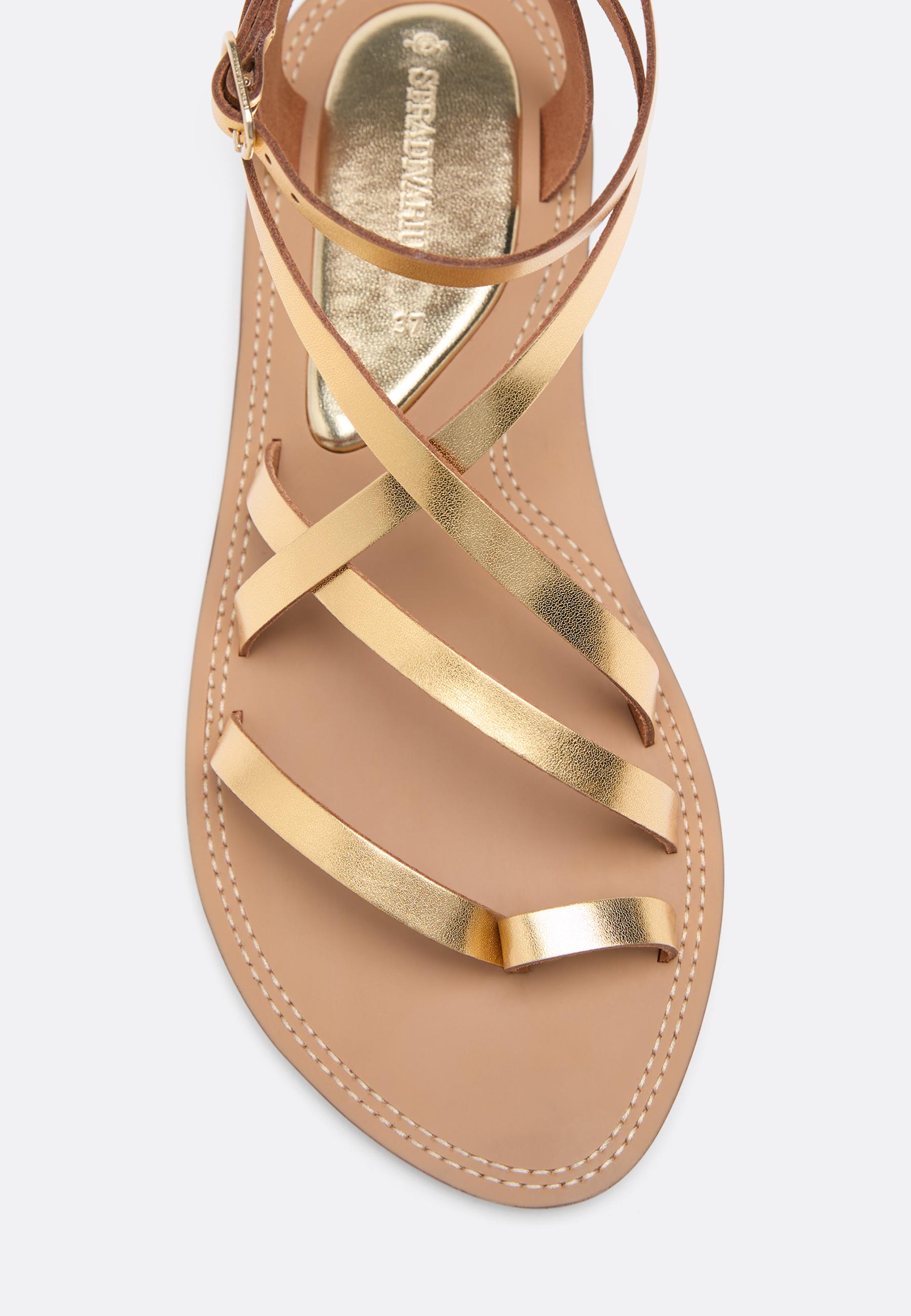 Flat leather tie-up sandals — GOLD