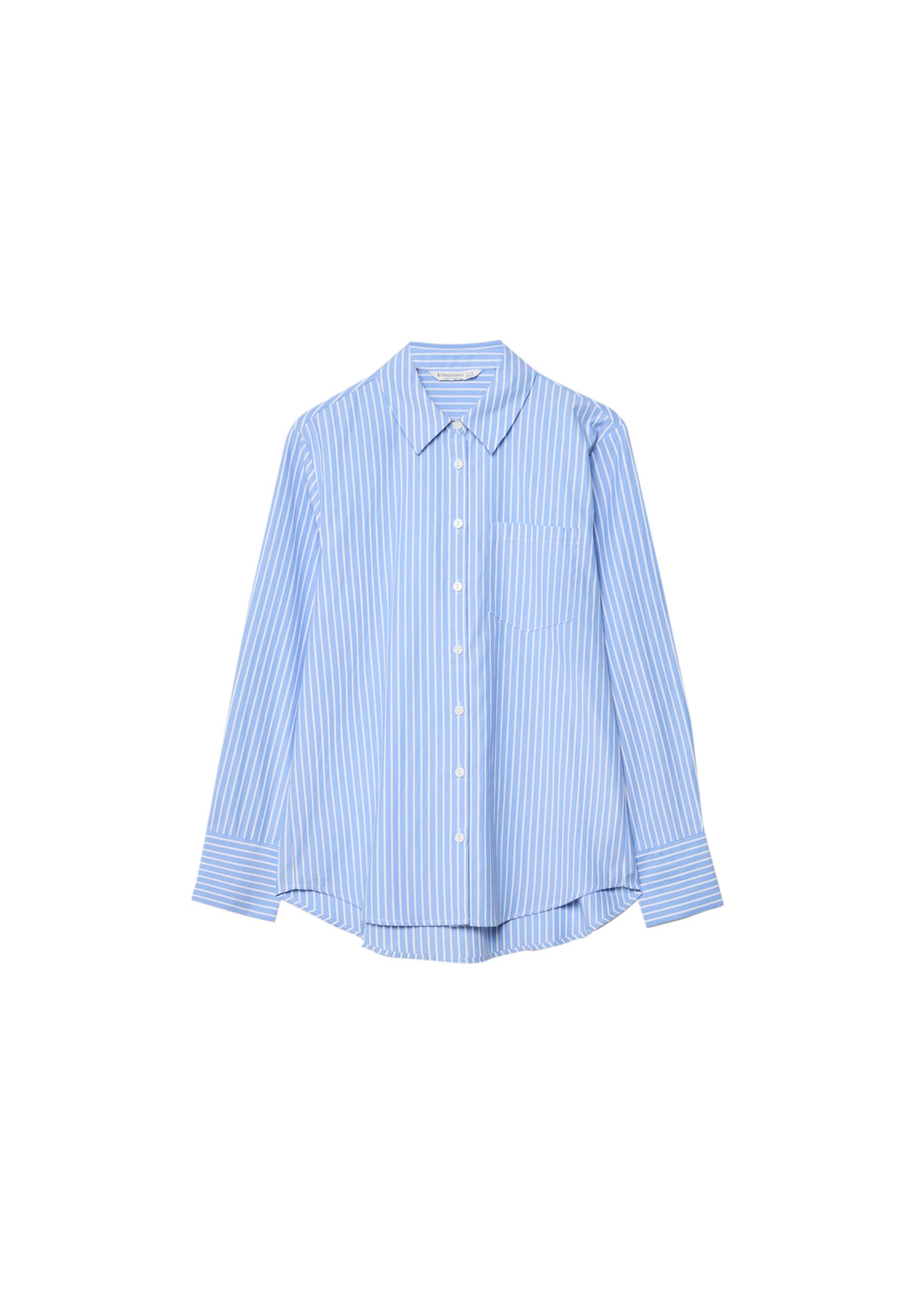 Basic striped poplin shirt with pocket — Denim blue