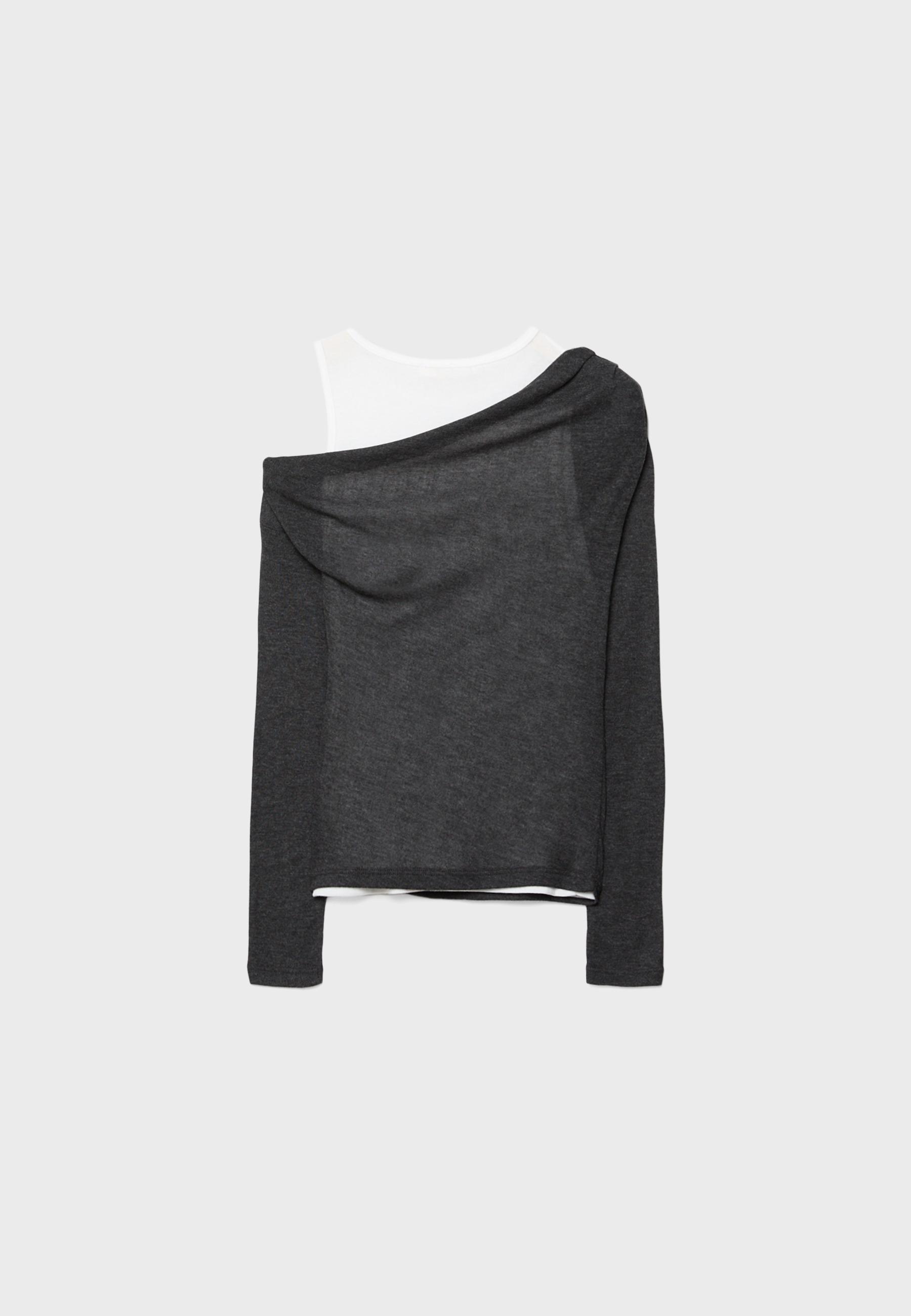 Asymmetric double T-shirt — Dark grey