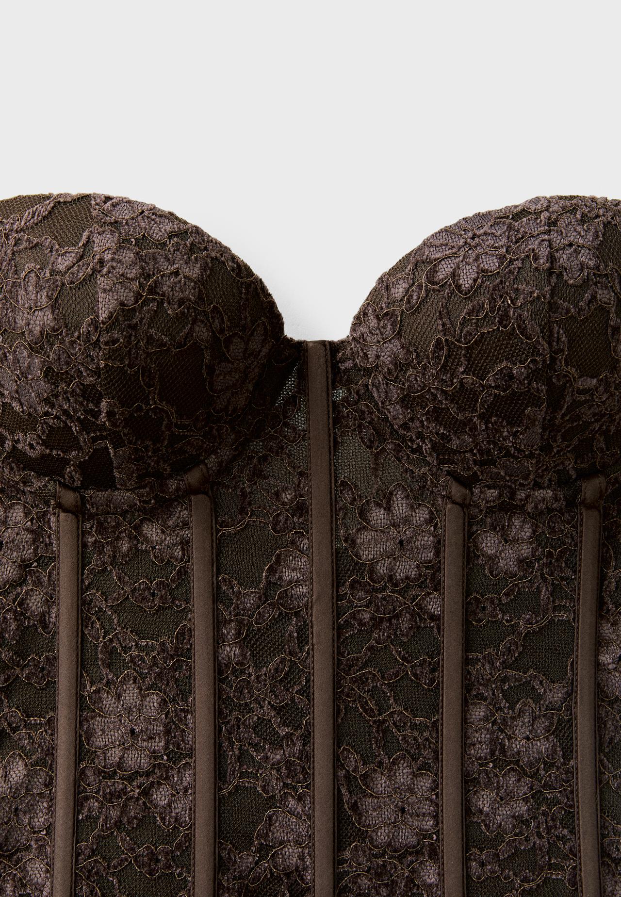 Fitted lace corset — Brown