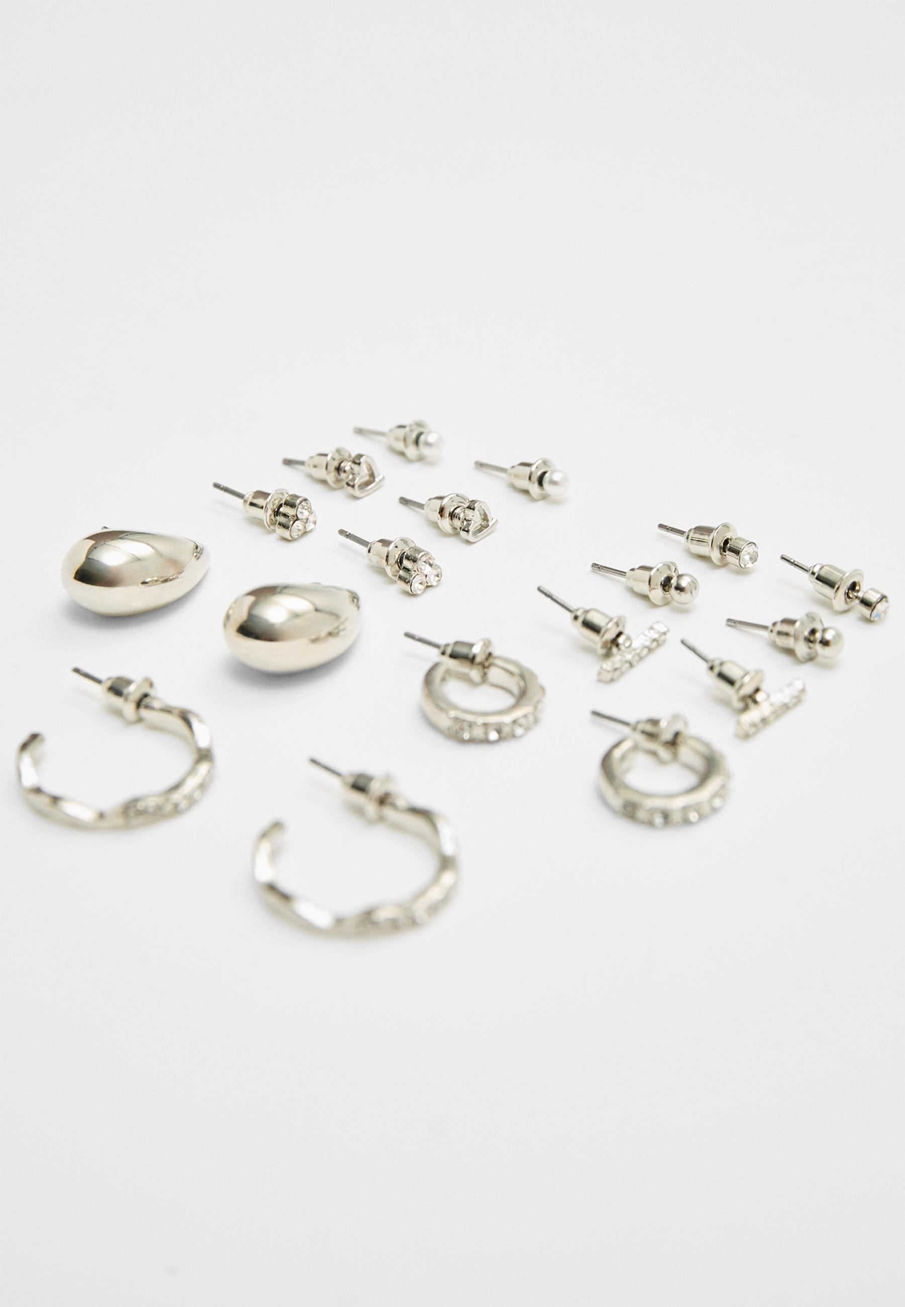 Set of 9 pairs of mini teardrop earrings — Grey