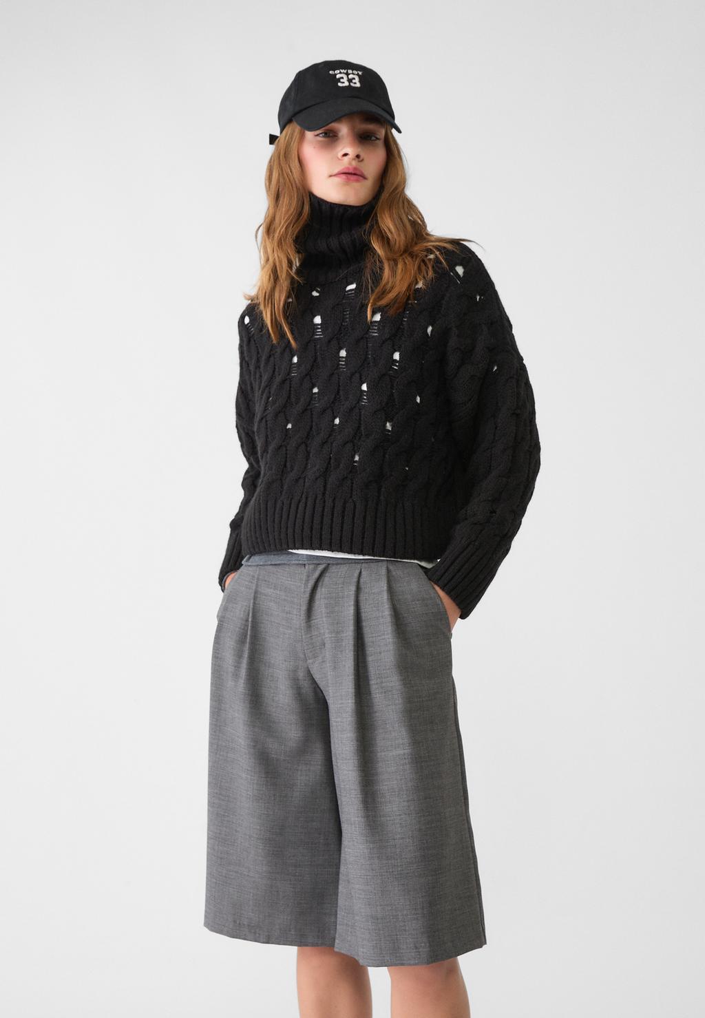 Cropped cutwork sweater