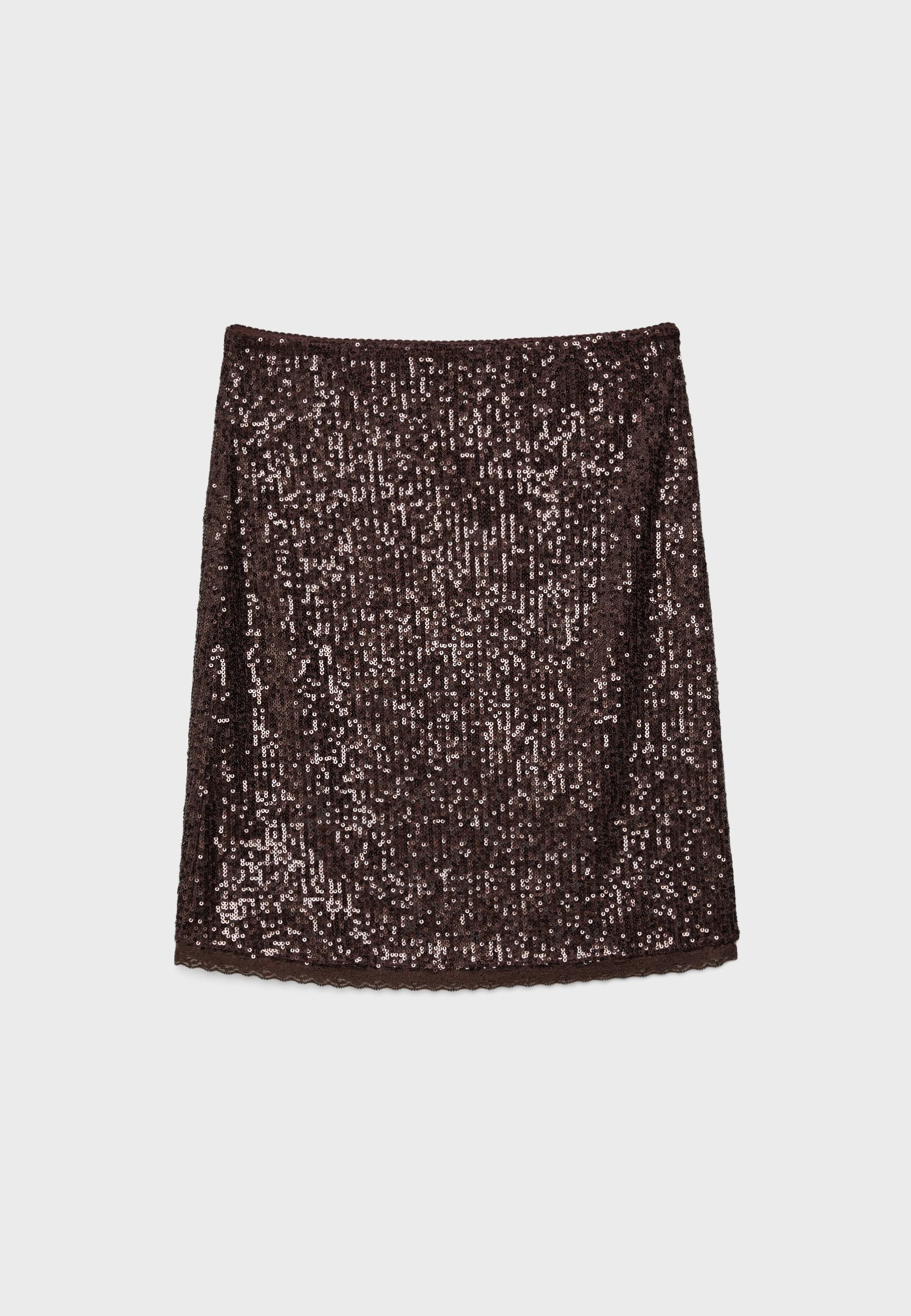 Sequin midi skirt — Brown