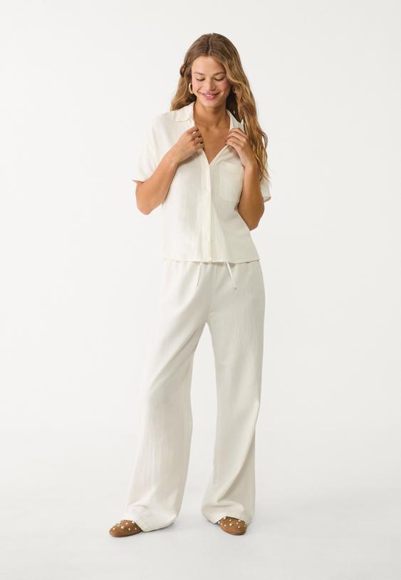 camisa manga corta efecto lino