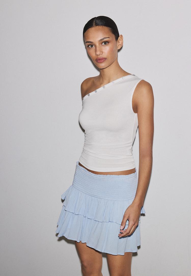 Stradivarius Μίνι Φούστα-Σορτς Με Βολάν Σιέλ Xl