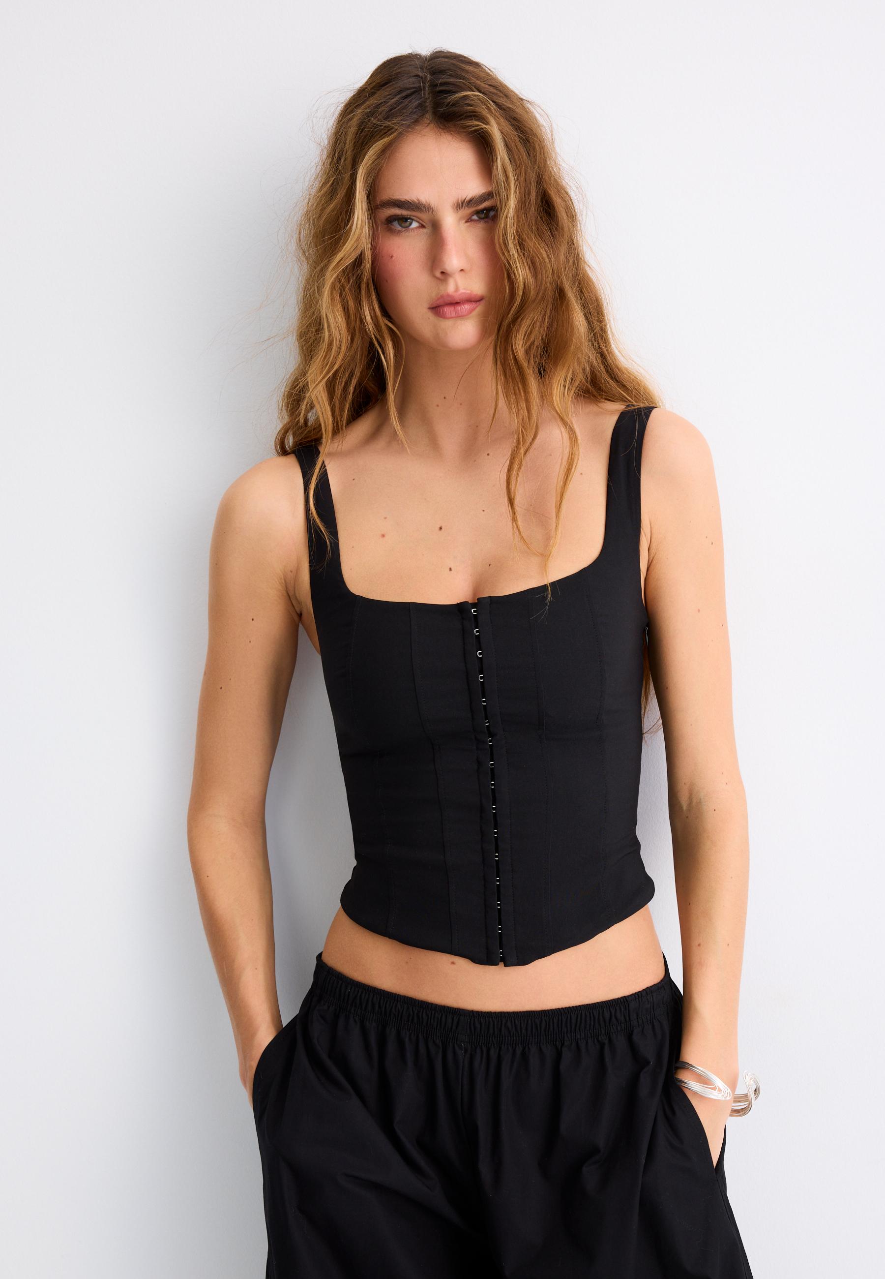 Corset top with straps — Black