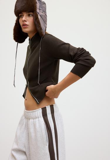 Striped zip-up knit cardigan — Brown 6
