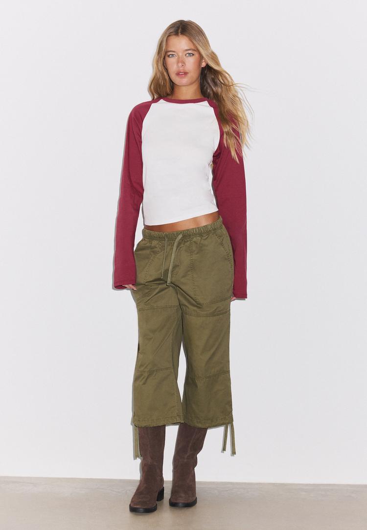 Stradivarius Bejzbolska Majica Dugih Rukava Dark Red Xl