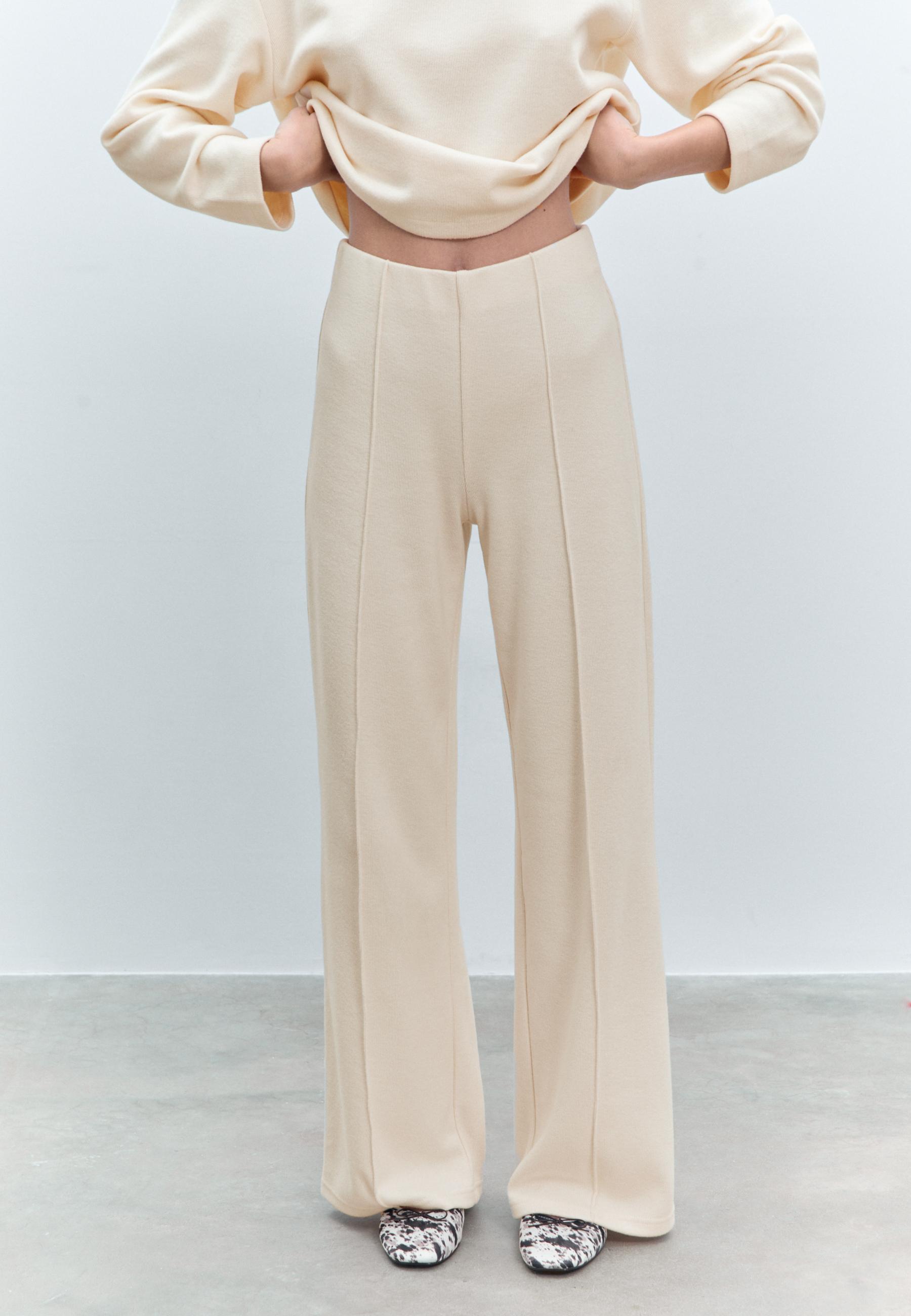 Knit trousers with seam detail — Ecru