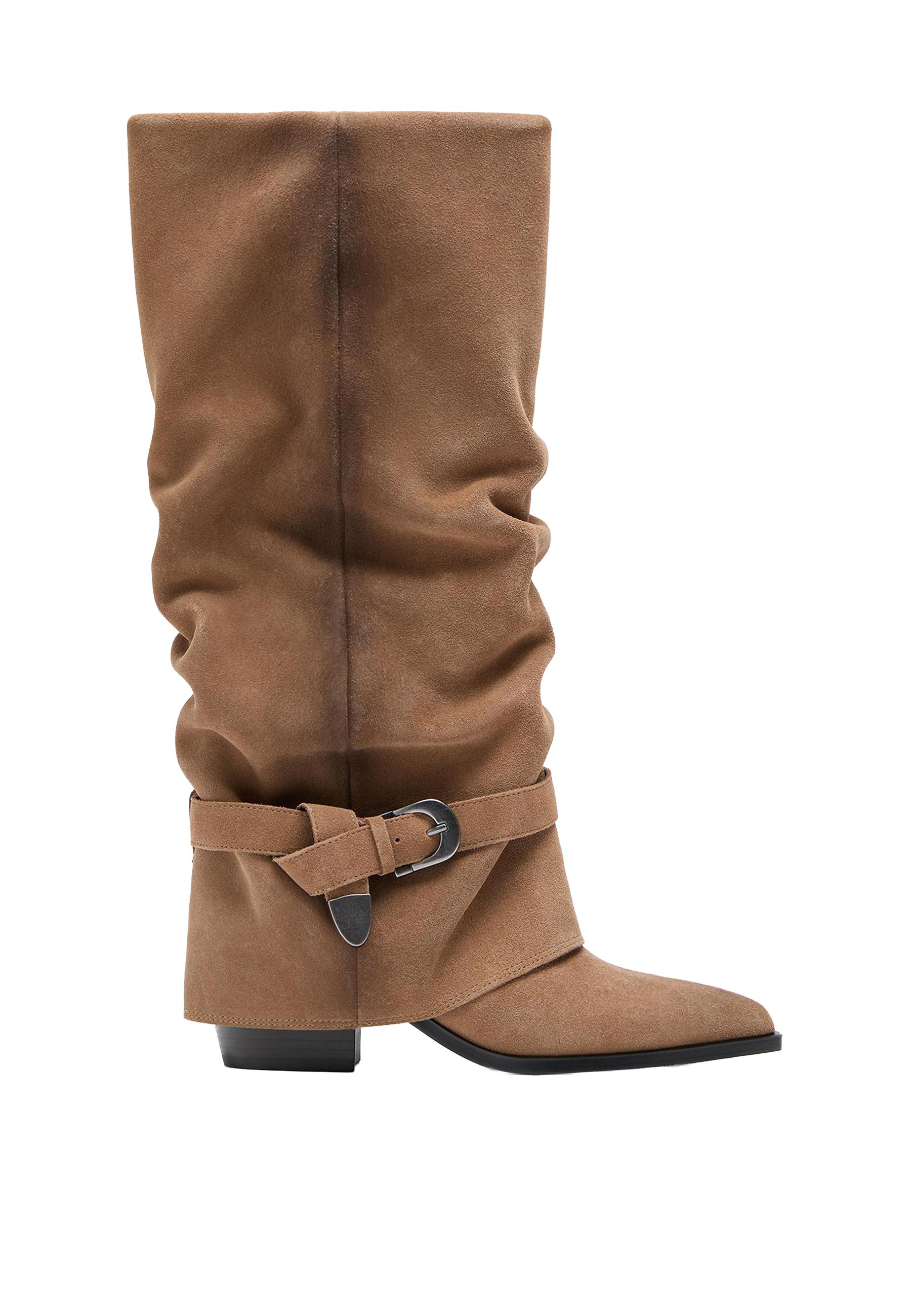 High-heel joots leather boots — BEIGE