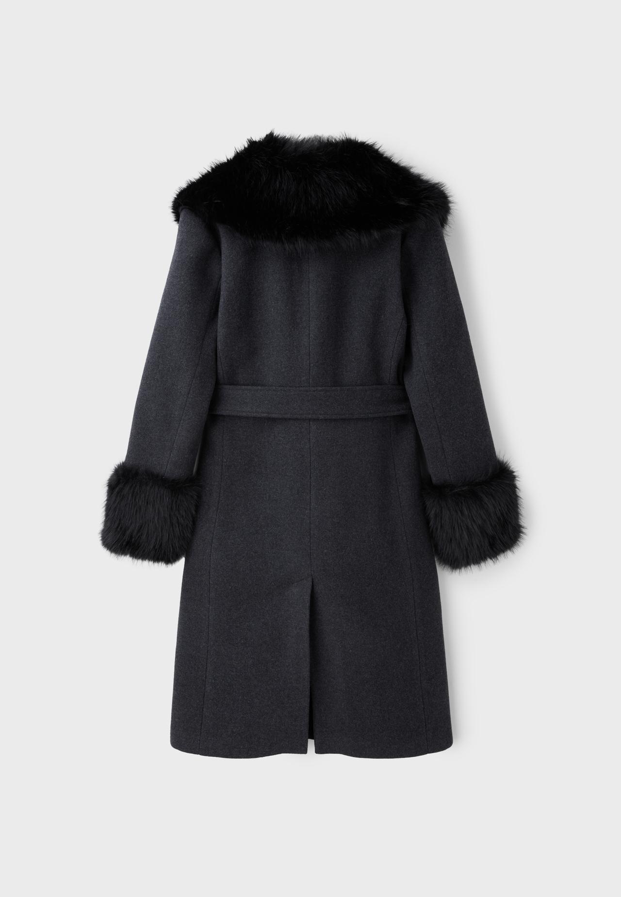Felt texture coat with faux fur collar — Dark grey