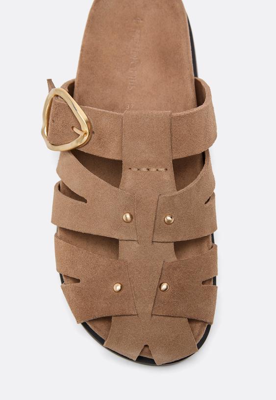 Deri topuksuz bantlı ve tokalı ayakkabı - Görsel 4