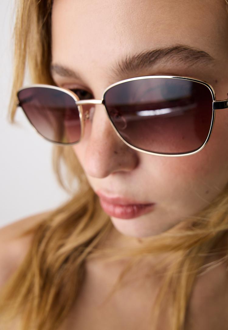 Stradivarius Μεταλλικά Τετράγωνα Γυαλιά Καφέ Os φωτογραφία