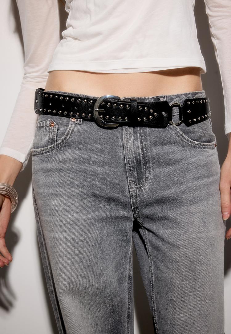 Stradivarius Ζώνη Με Τρουκς Μακριά Κομμάτια Μαύρο 80 φωτογραφία