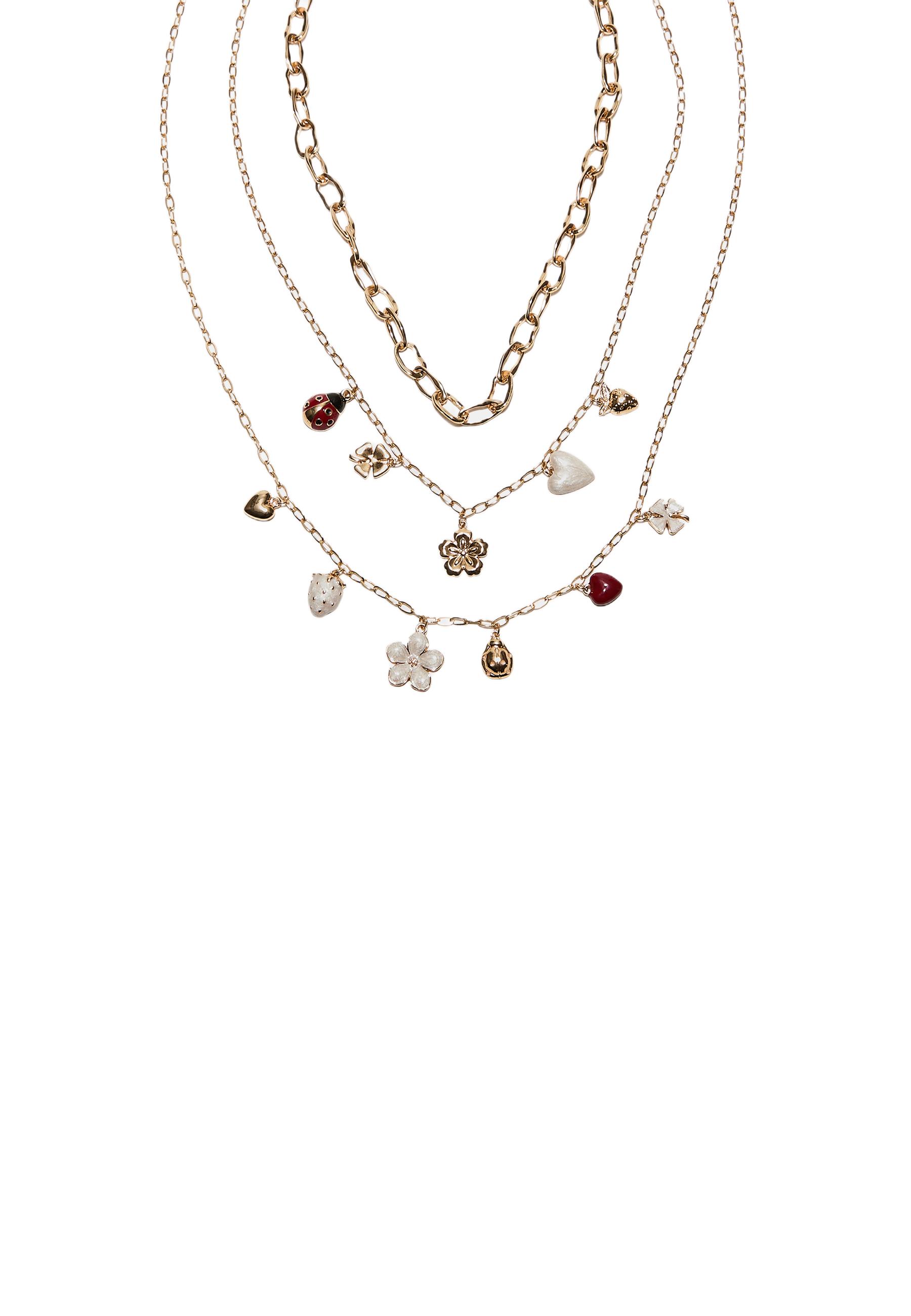 Set of 3 multi-charm necklaces — Gold