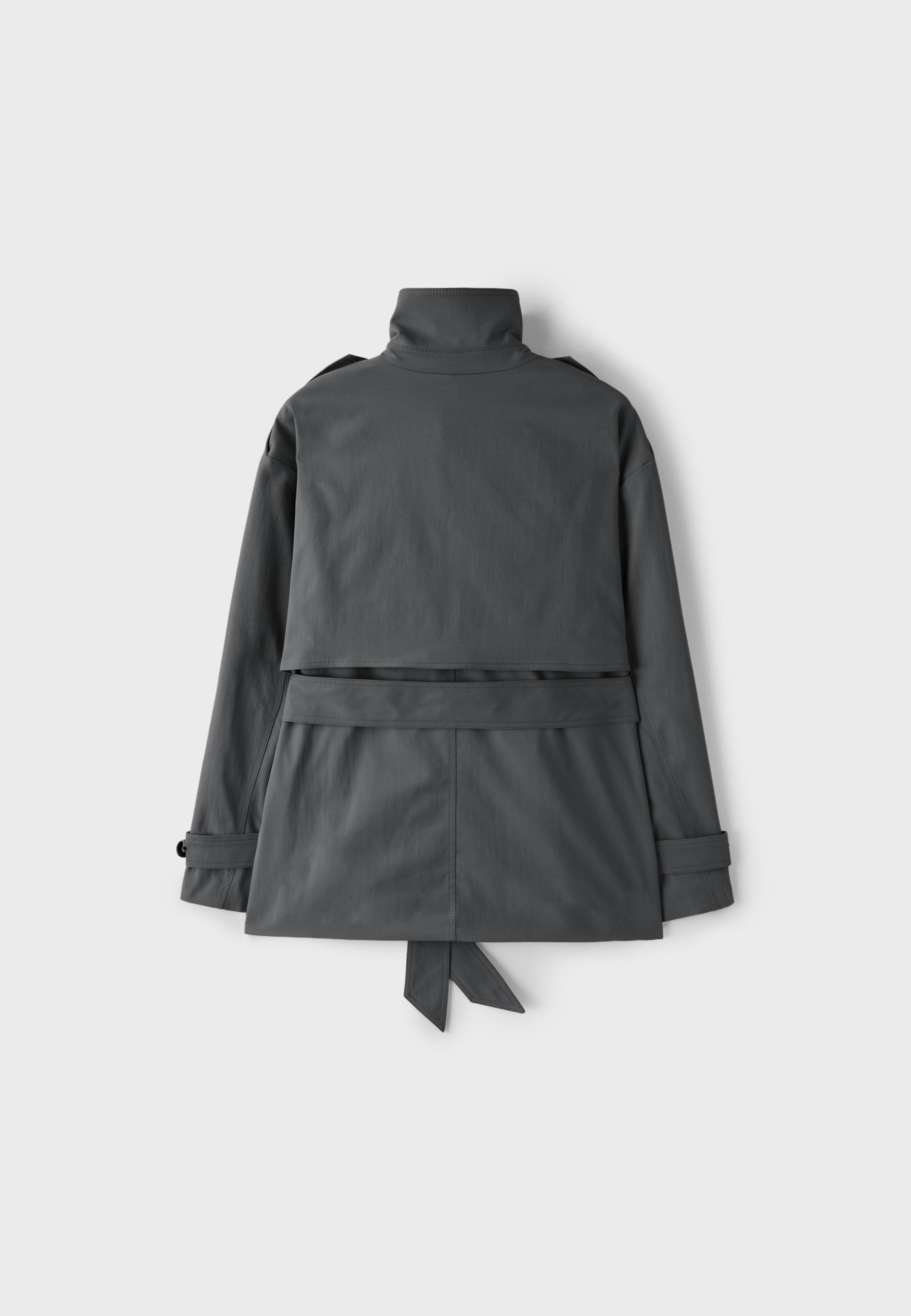 High neck regular trench coat — Dark grey