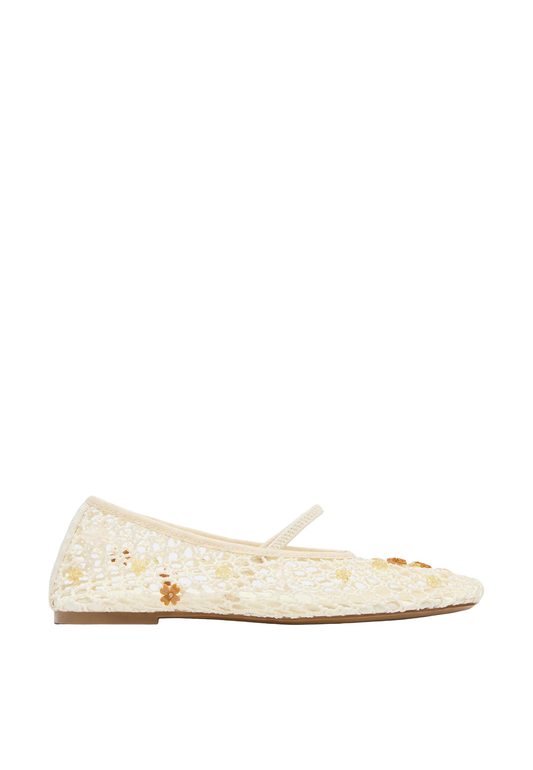 Mesh flat shoes with charms — ECRU