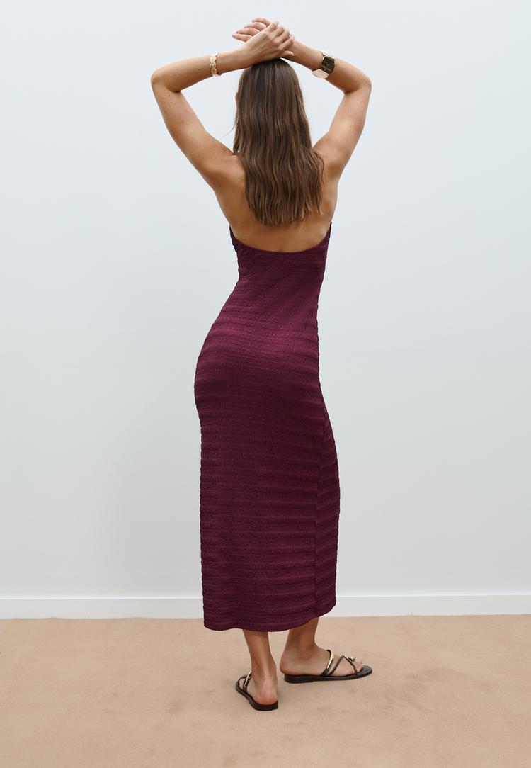 vestido midi halter textura