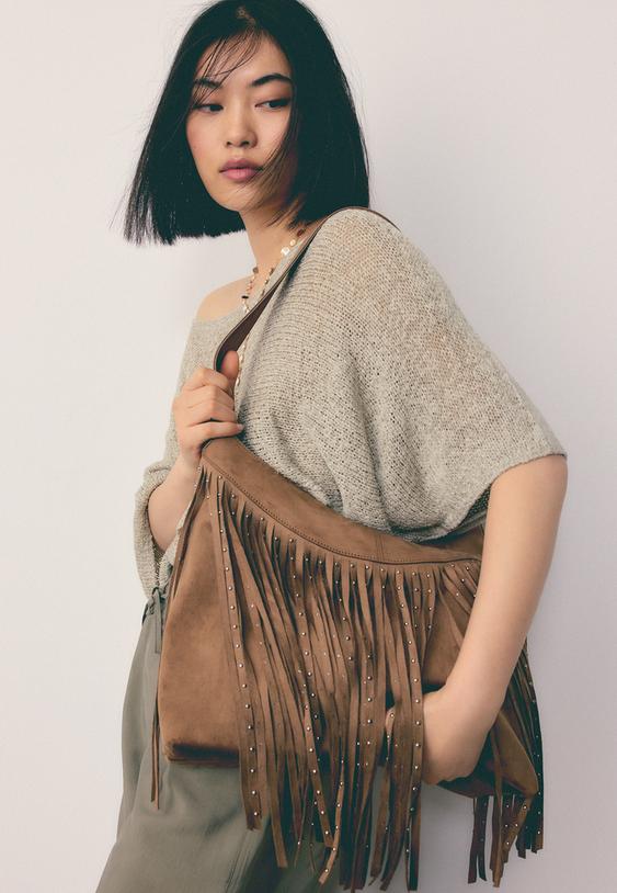 sac porte epaule toucher doux detail franges