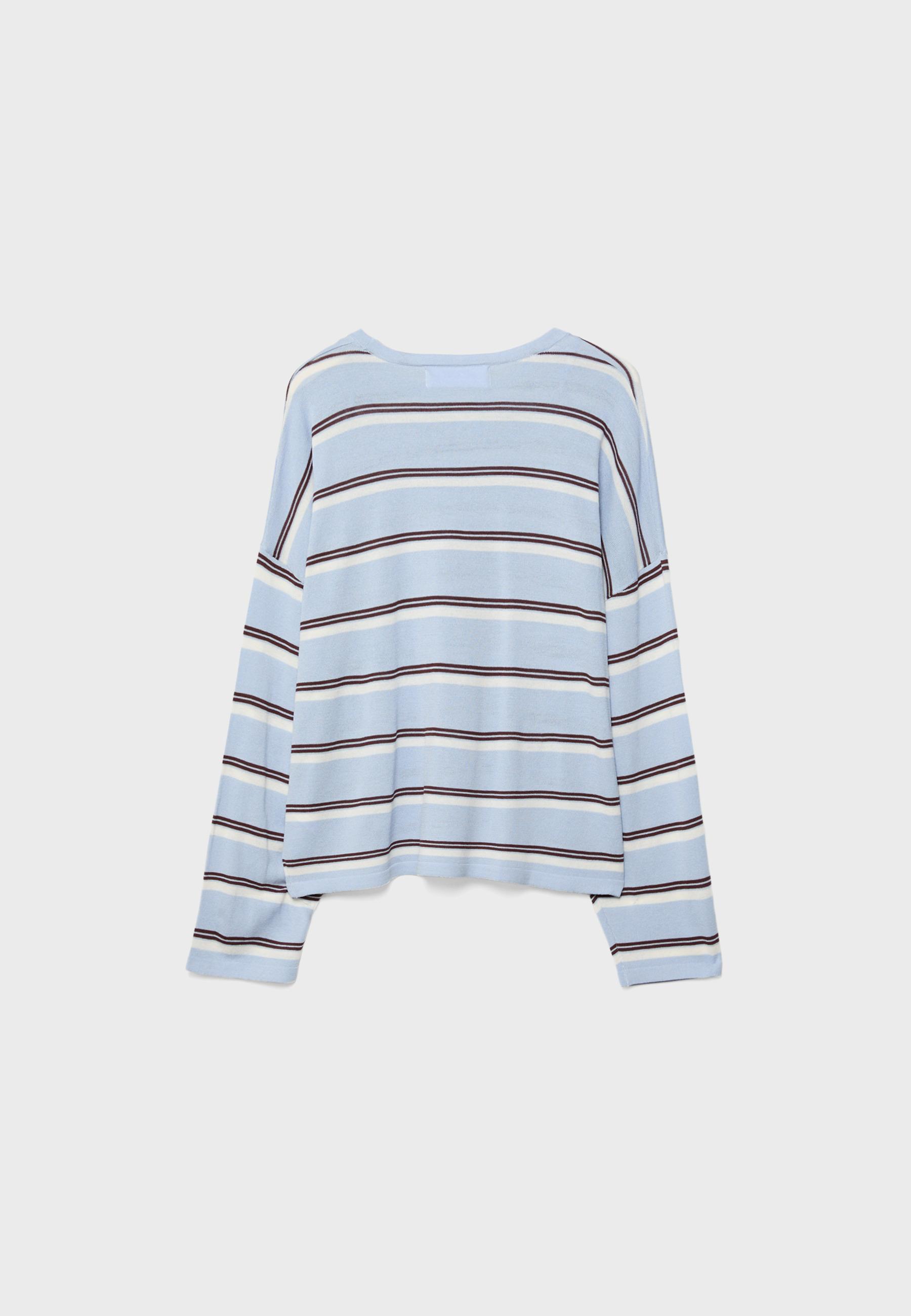 Fine knit striped jumper — Sky blue
