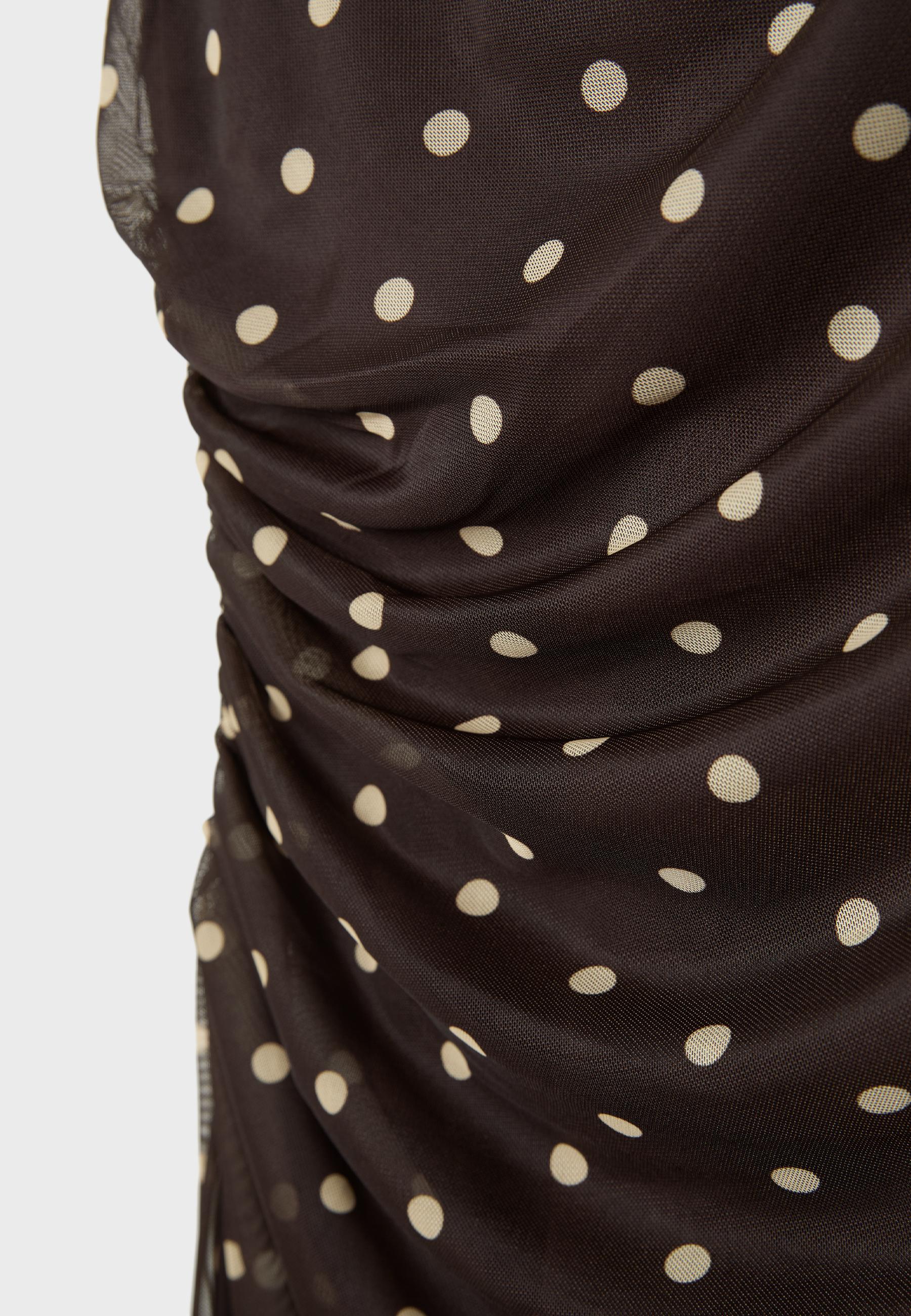 Desenli puantiyeli kolsuz tül midi elbise - Görsel 8